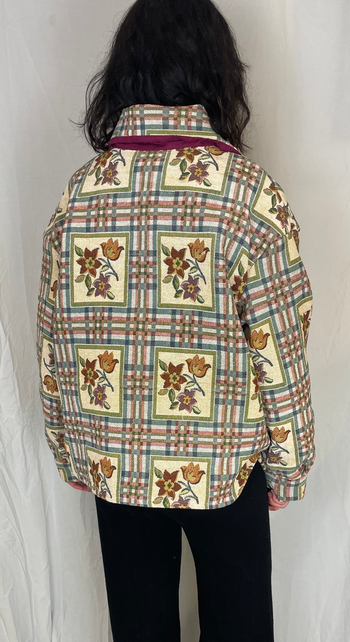 Ellen Handmade Blue Floral Checked Shirt Jacket - Up To Size 16