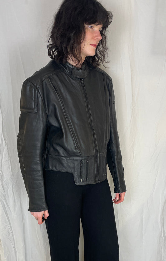 Vintage 90s Womens Black Leather Motorcycle Jacket - Up To Size 10