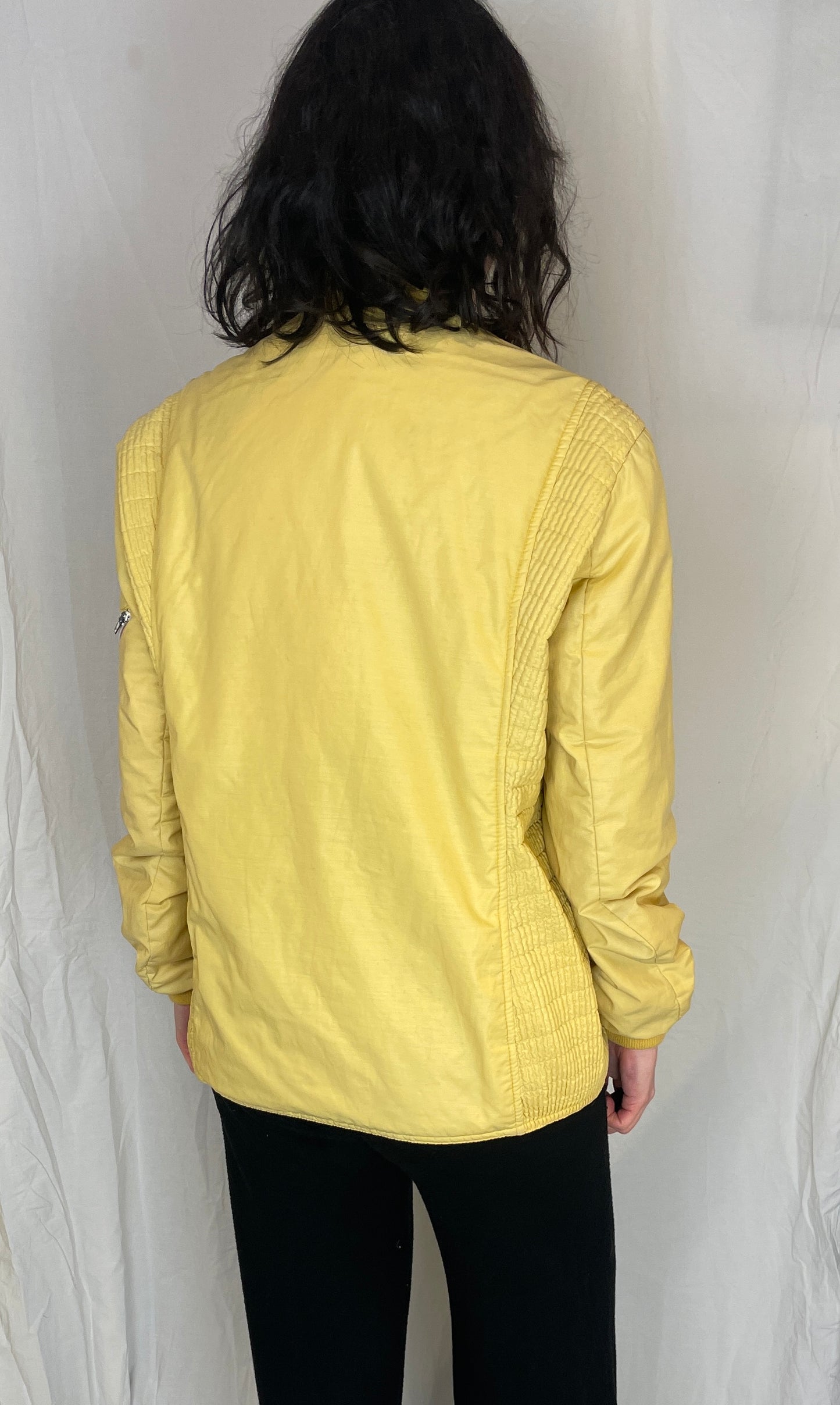 Vintage 80s Pale Yellow Ski Bomber Jacket - Up To Size 12