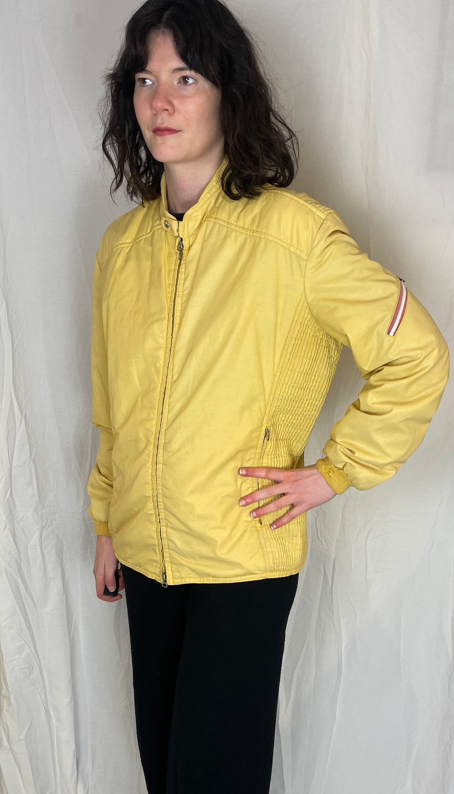 Vintage 80s Pale Yellow Ski Bomber Jacket - Up To Size 12