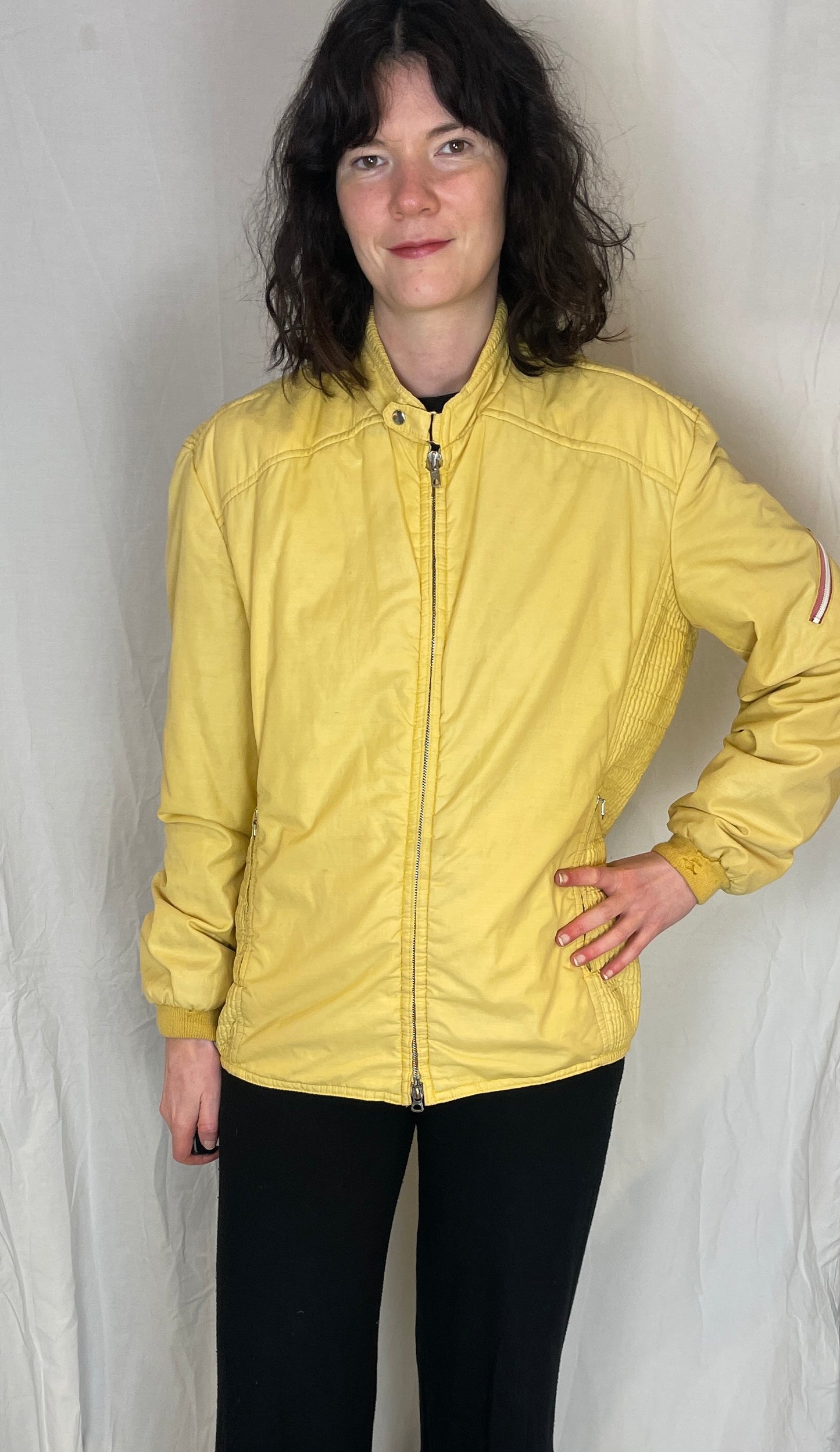 Vintage 80s Pale Yellow Ski Bomber Jacket - Up To Size 12