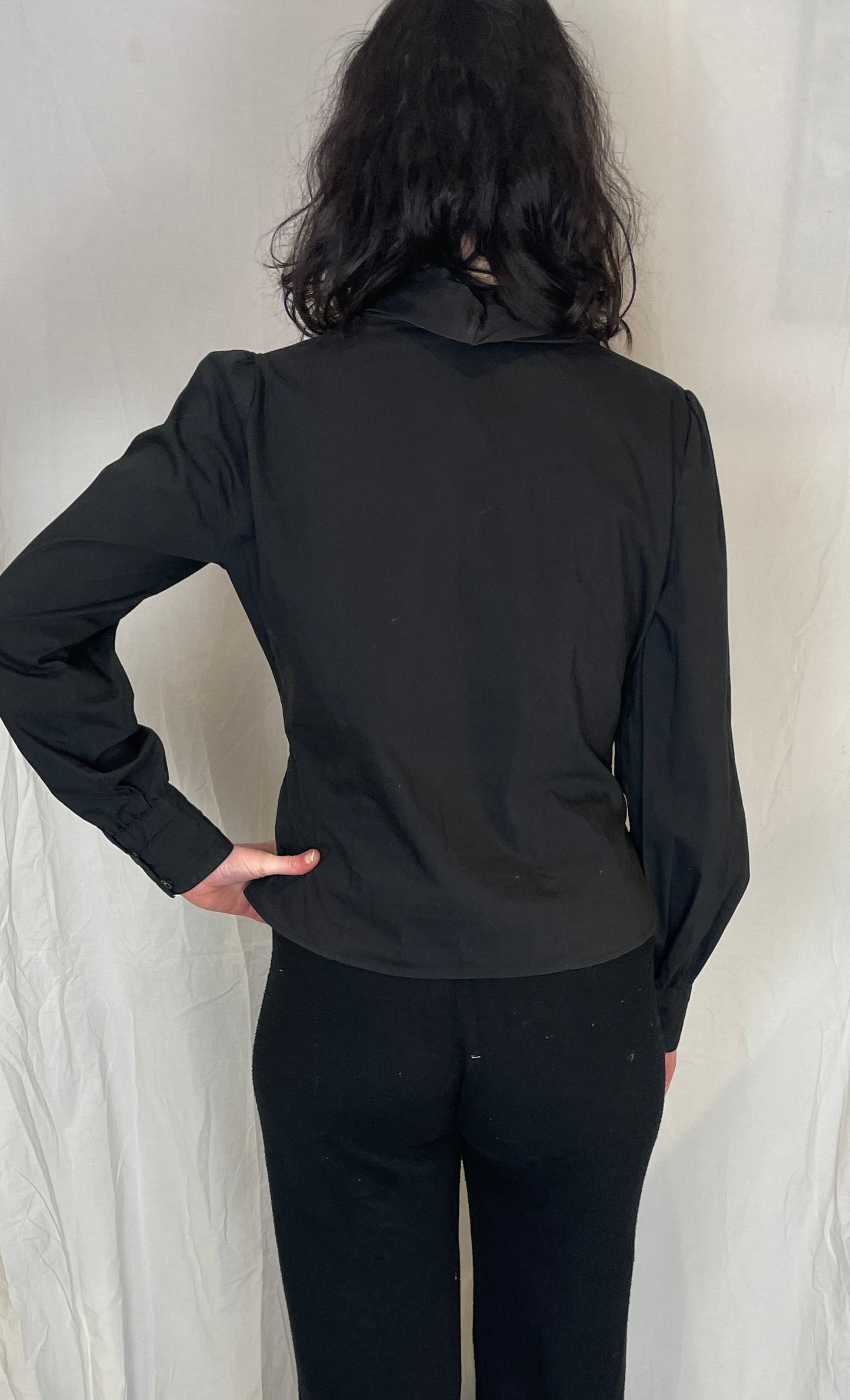 Vintage 90s Black Pleated Waist Blouse with Diamante Belt - Up To Size 12