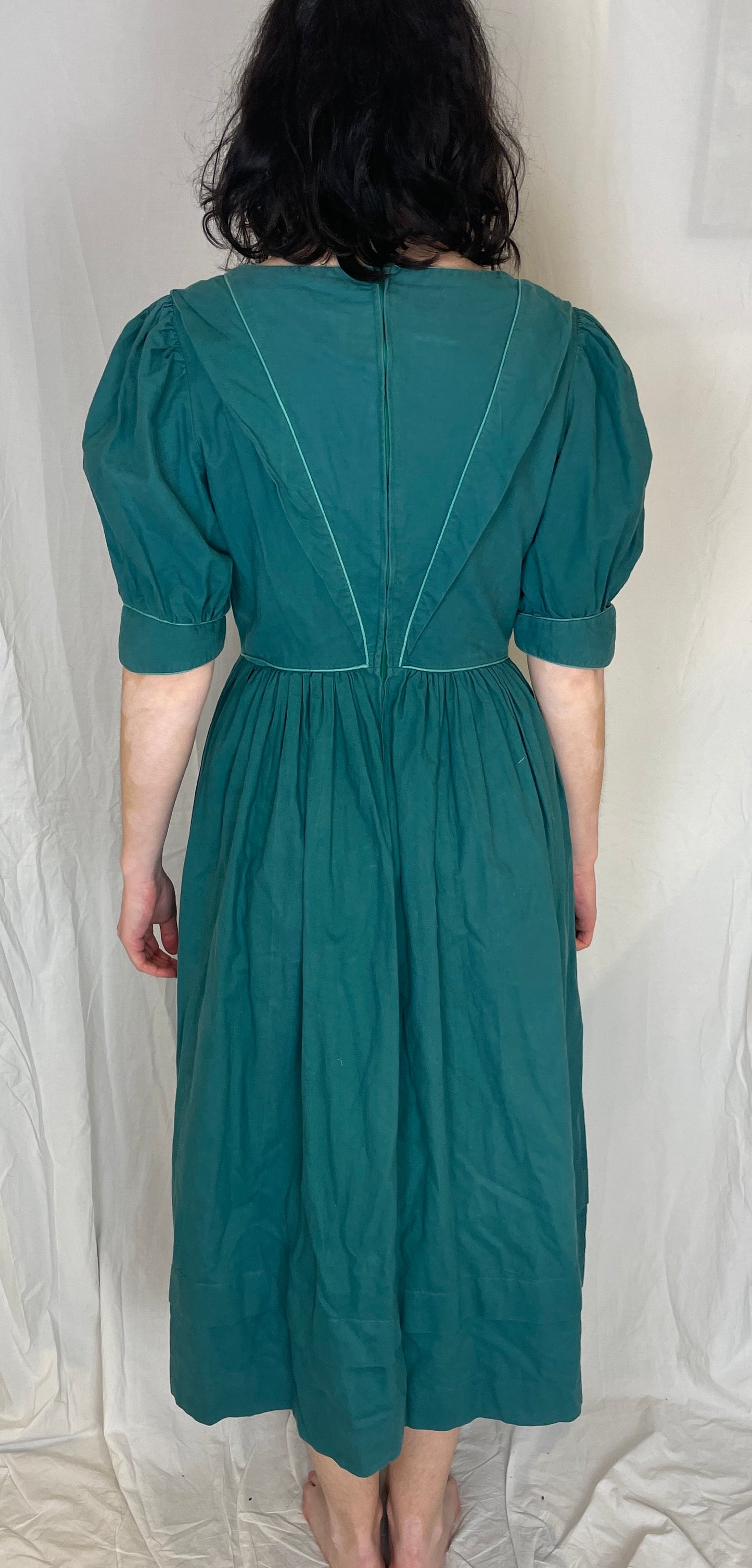 Vintage 80s Laura Ashley Green Cotton Midi Dress with Matching Jacket - Up To Size 10