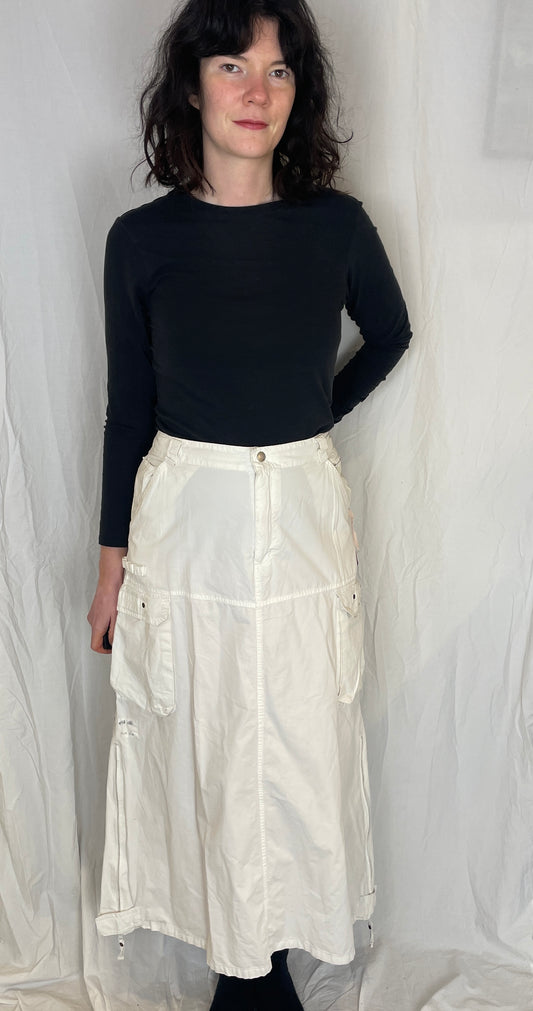 Vintage Y2K White Cotton Cargo Maxi Skirt - Size 14
