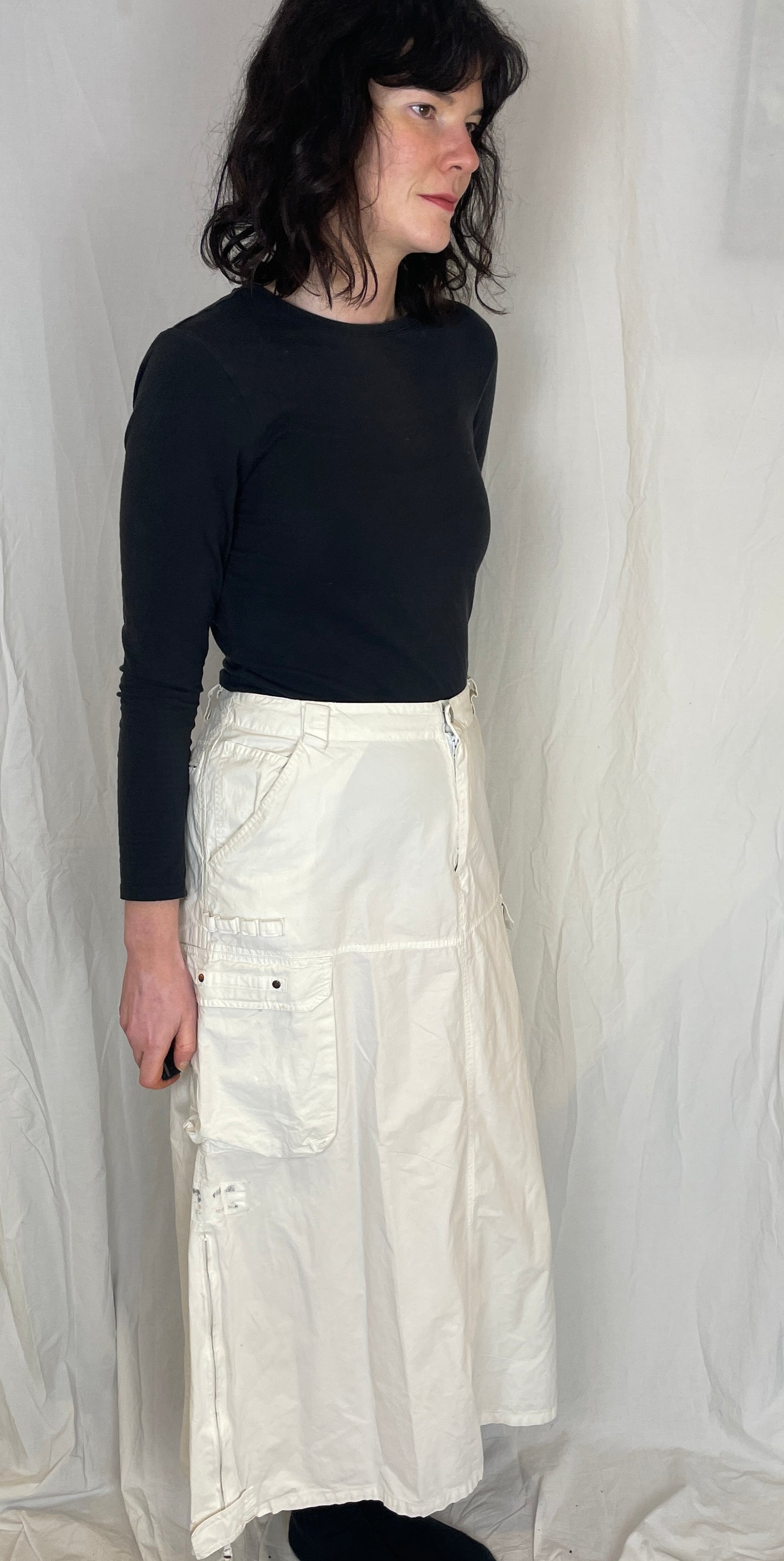 Vintage Y2K White Cotton Cargo Maxi Skirt - Size 14