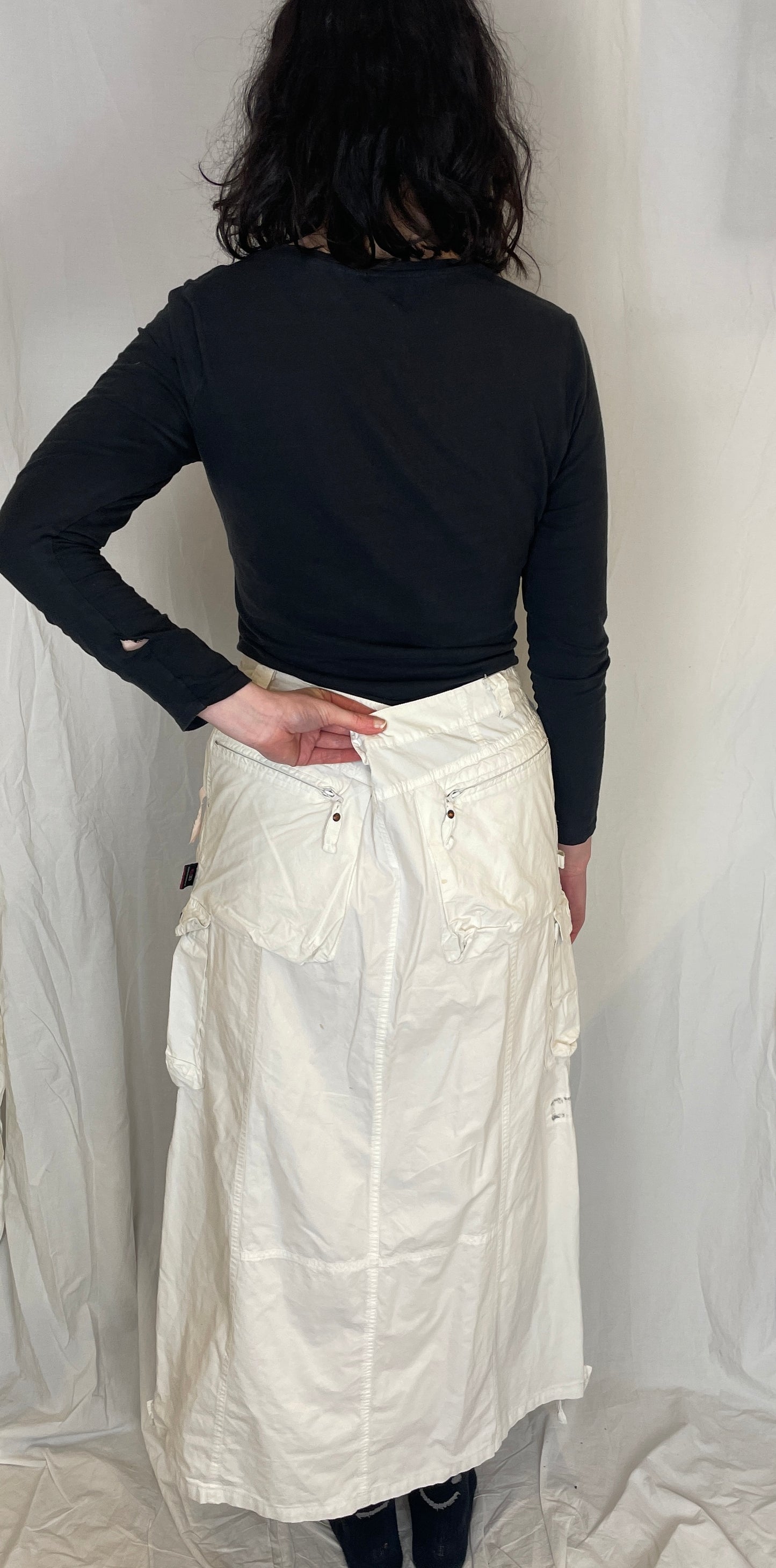 Vintage Y2K White Cotton Cargo Maxi Skirt - Size 14