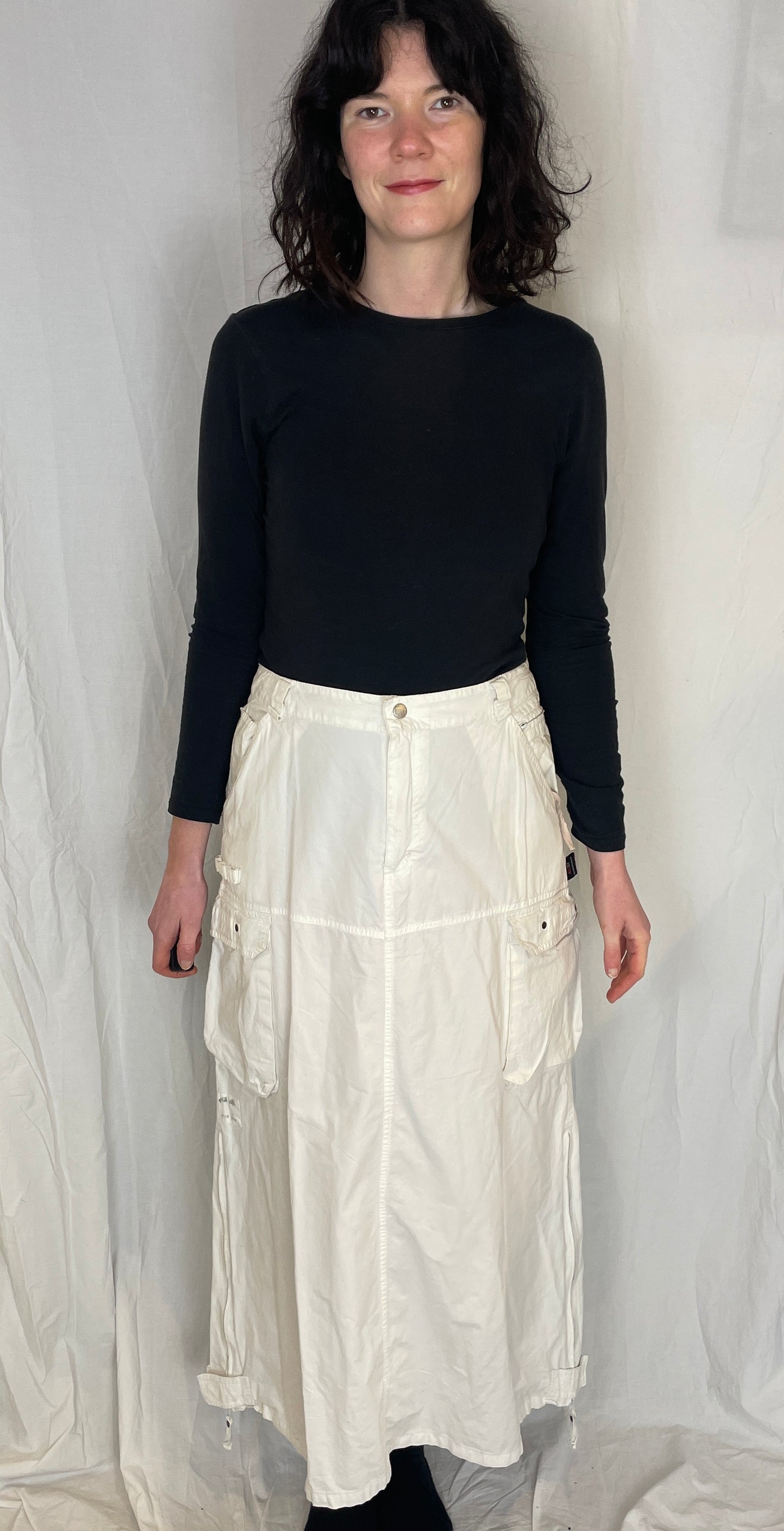 Vintage Y2K White Cotton Cargo Maxi Skirt - Size 14