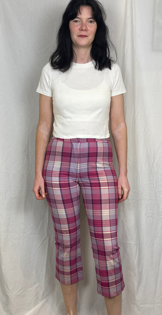 Vintage 90s Pink Check Capri Trousers - Size 8