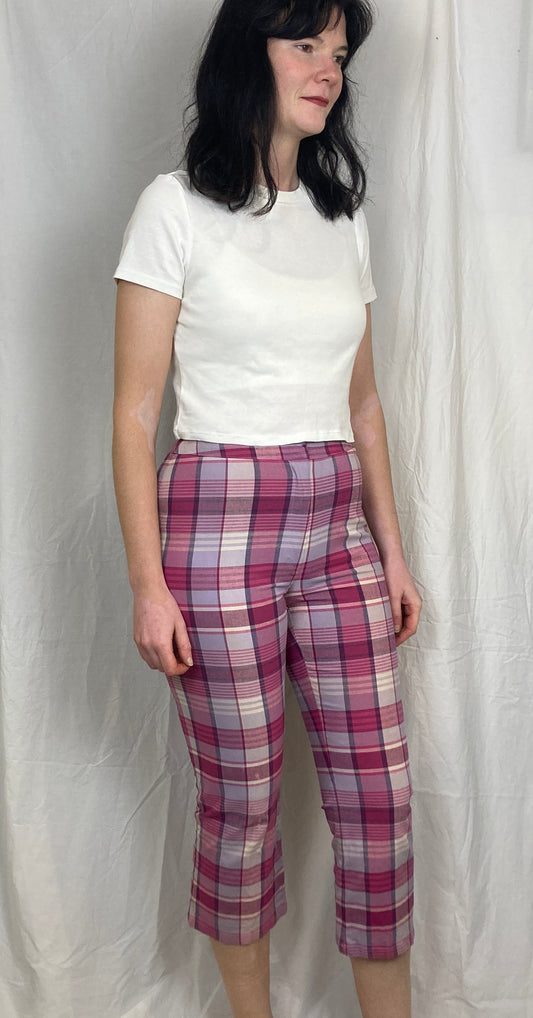 Vintage 90s Pink Check Capri Trousers - Size 8