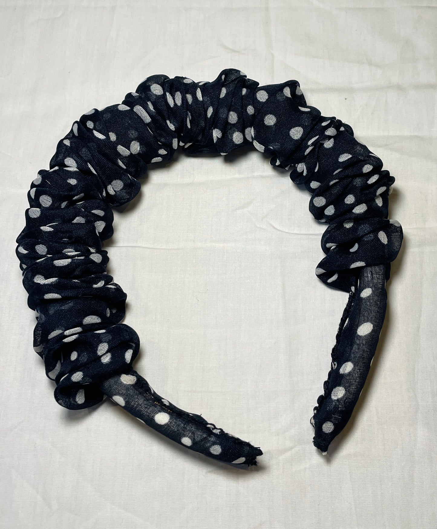 Handmade Navy Blue Polka Dot Ruffle Headband
