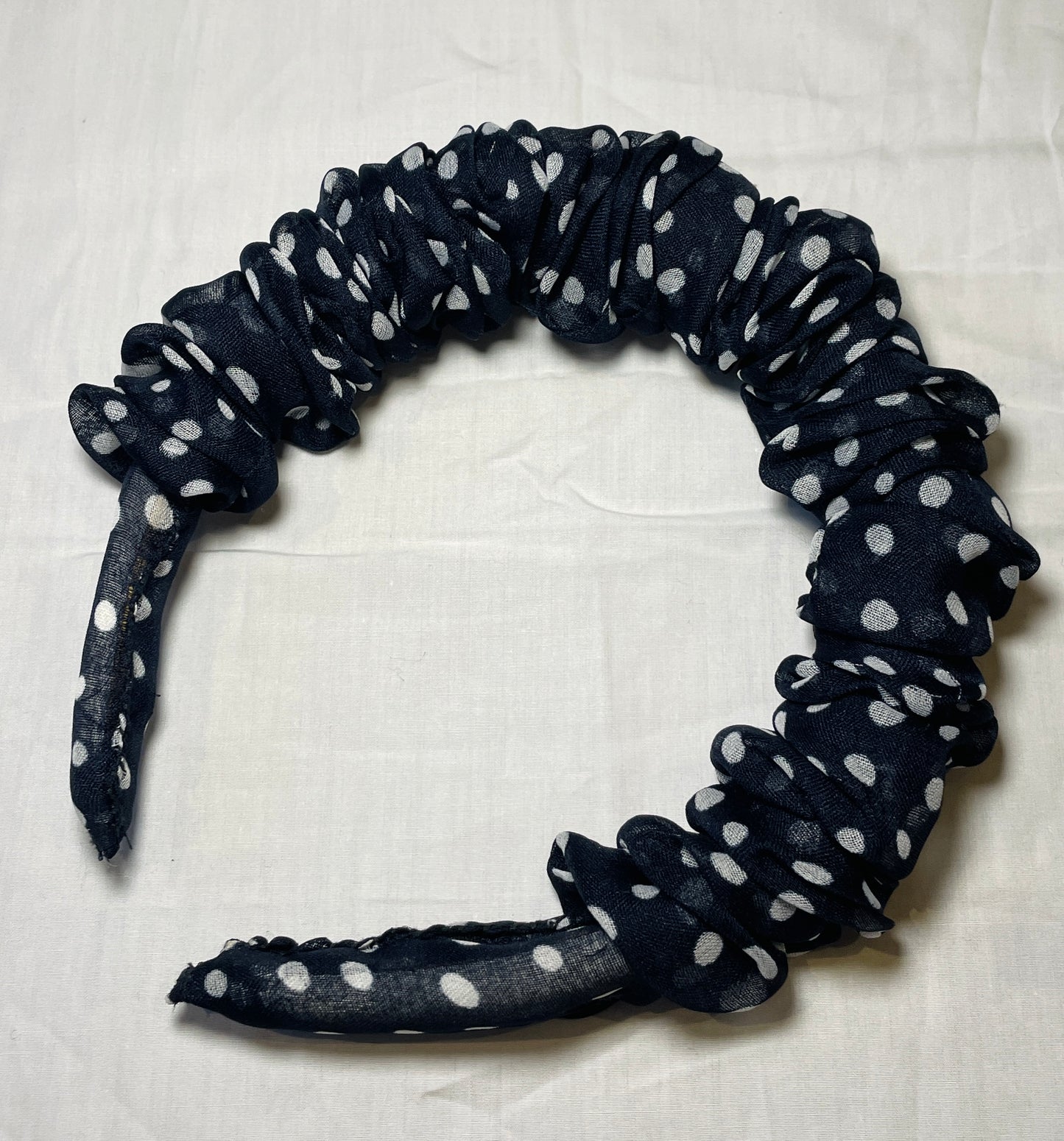 Handmade Navy Blue Polka Dot Ruffle Headband