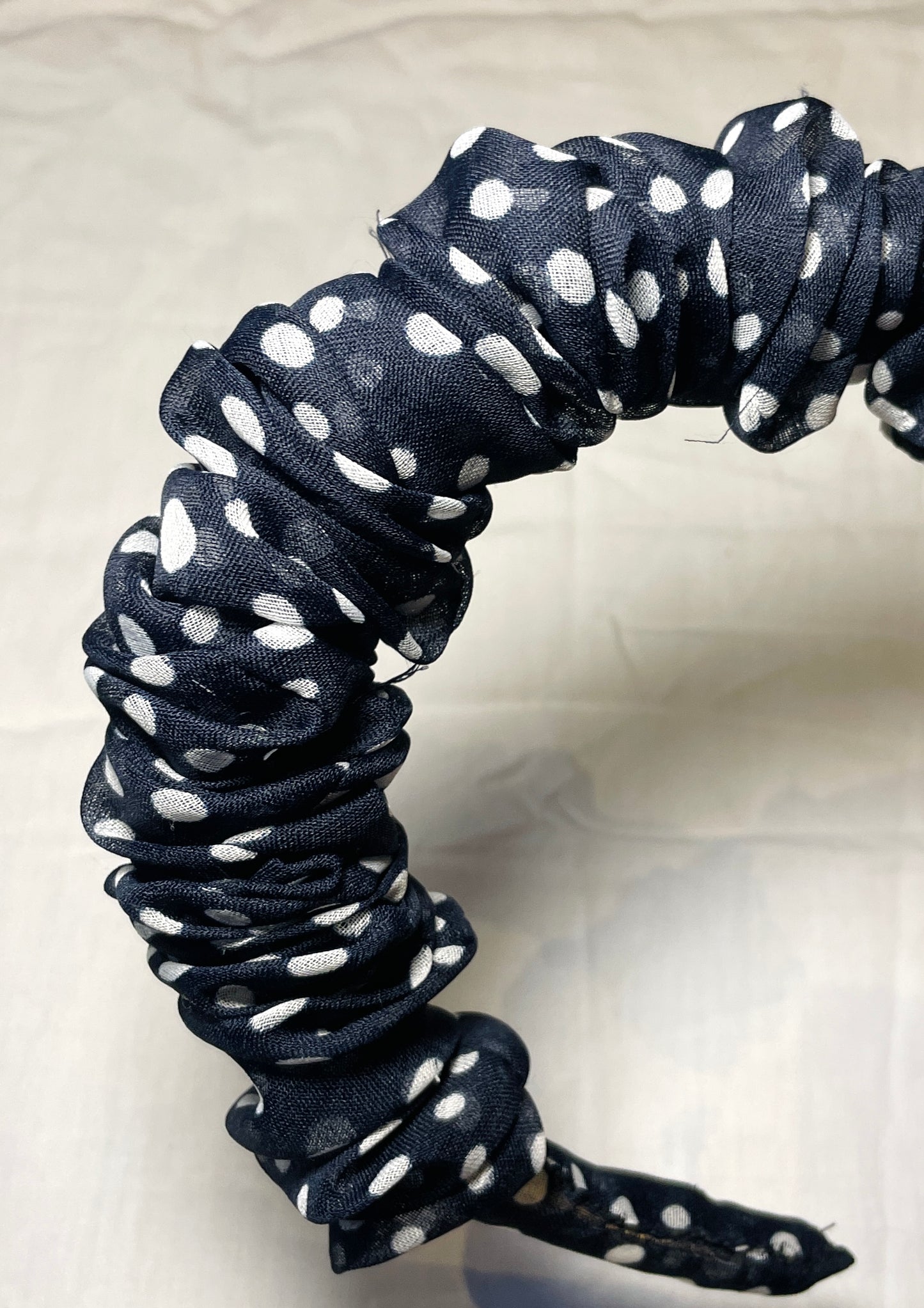 Handmade Navy Blue Polka Dot Ruffle Headband