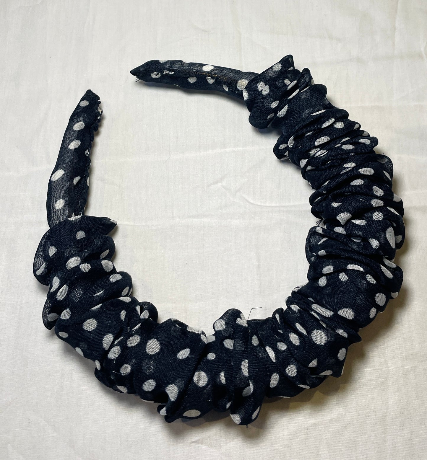 Handmade Navy Blue Polka Dot Ruffle Headband