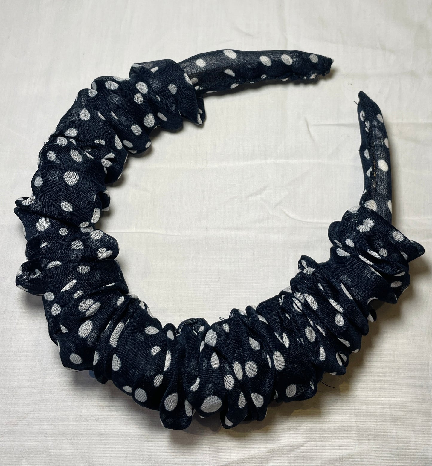 Handmade Navy Blue Polka Dot Ruffle Headband