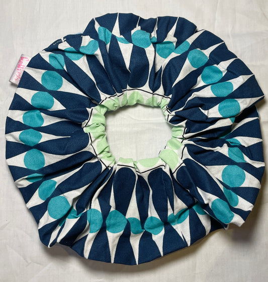 Handmade Blue Geometric Giant Hair Scrunchie
