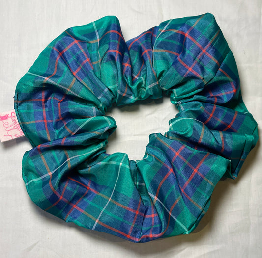 Handmade Green and Purple Tartan Giant Hair Scrunchie