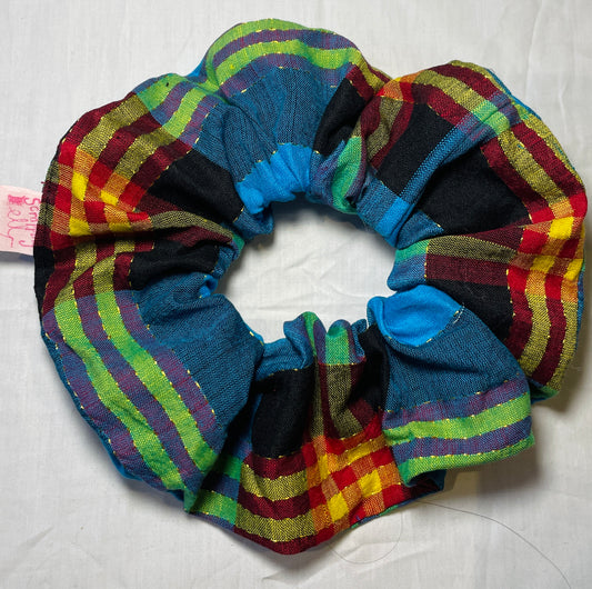 Handmade Blue Glitter Check Giant Hair Scrunchie