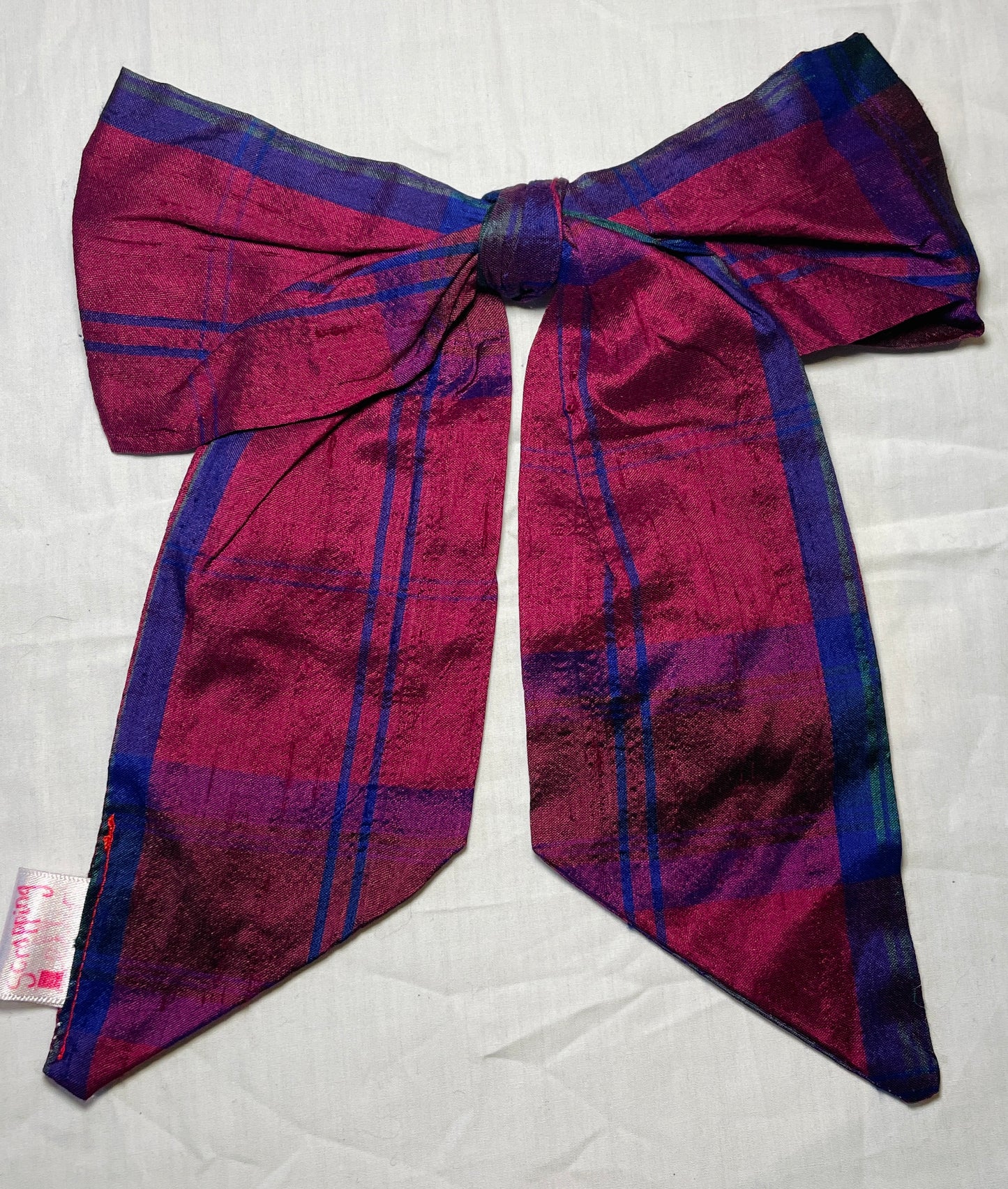 Handmade Burgandy Check Hair Bow