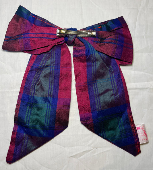 Handmade Burgandy Check Hair Bow
