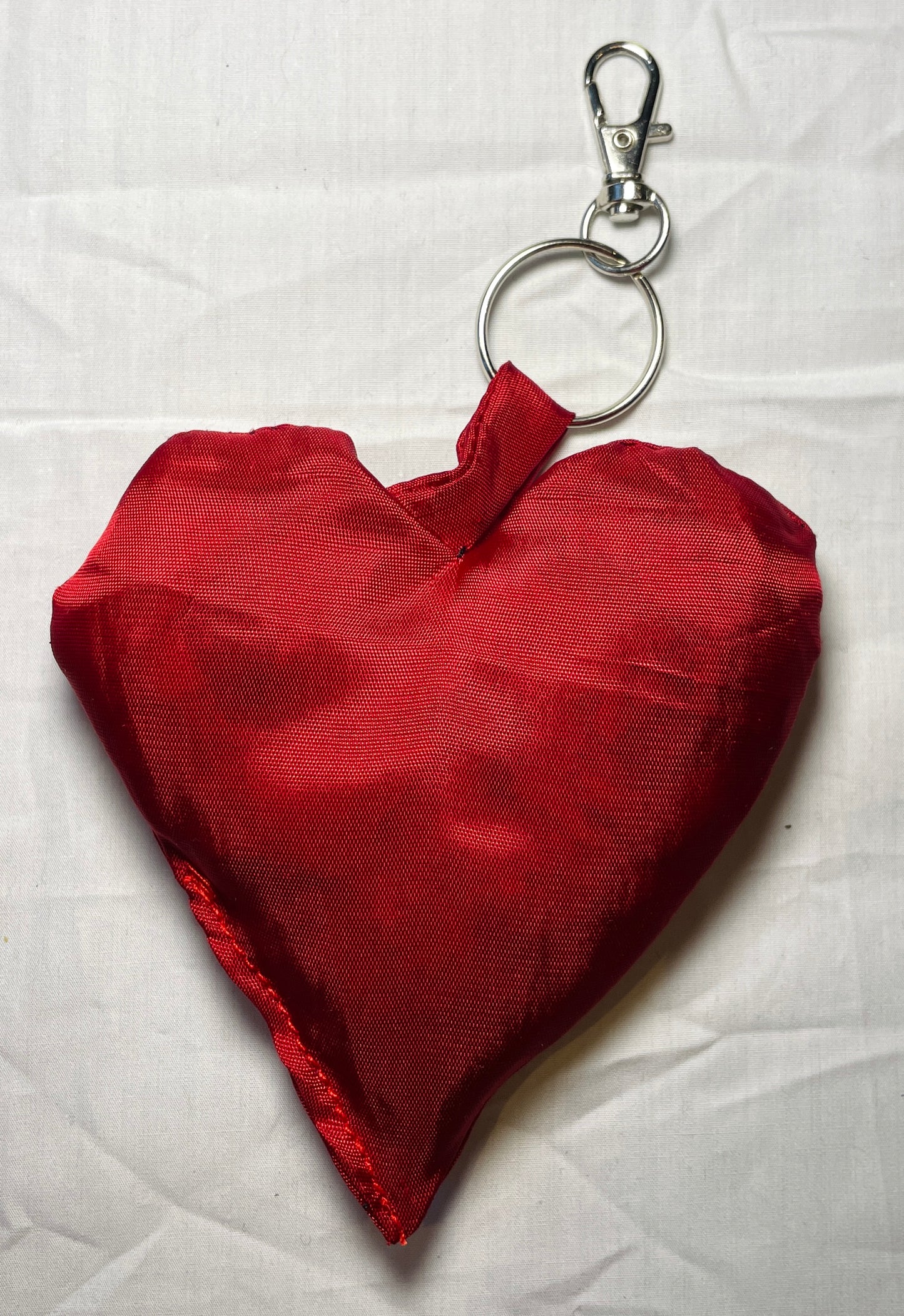Handmade Red Satin Heart Keyring or Bag Charm