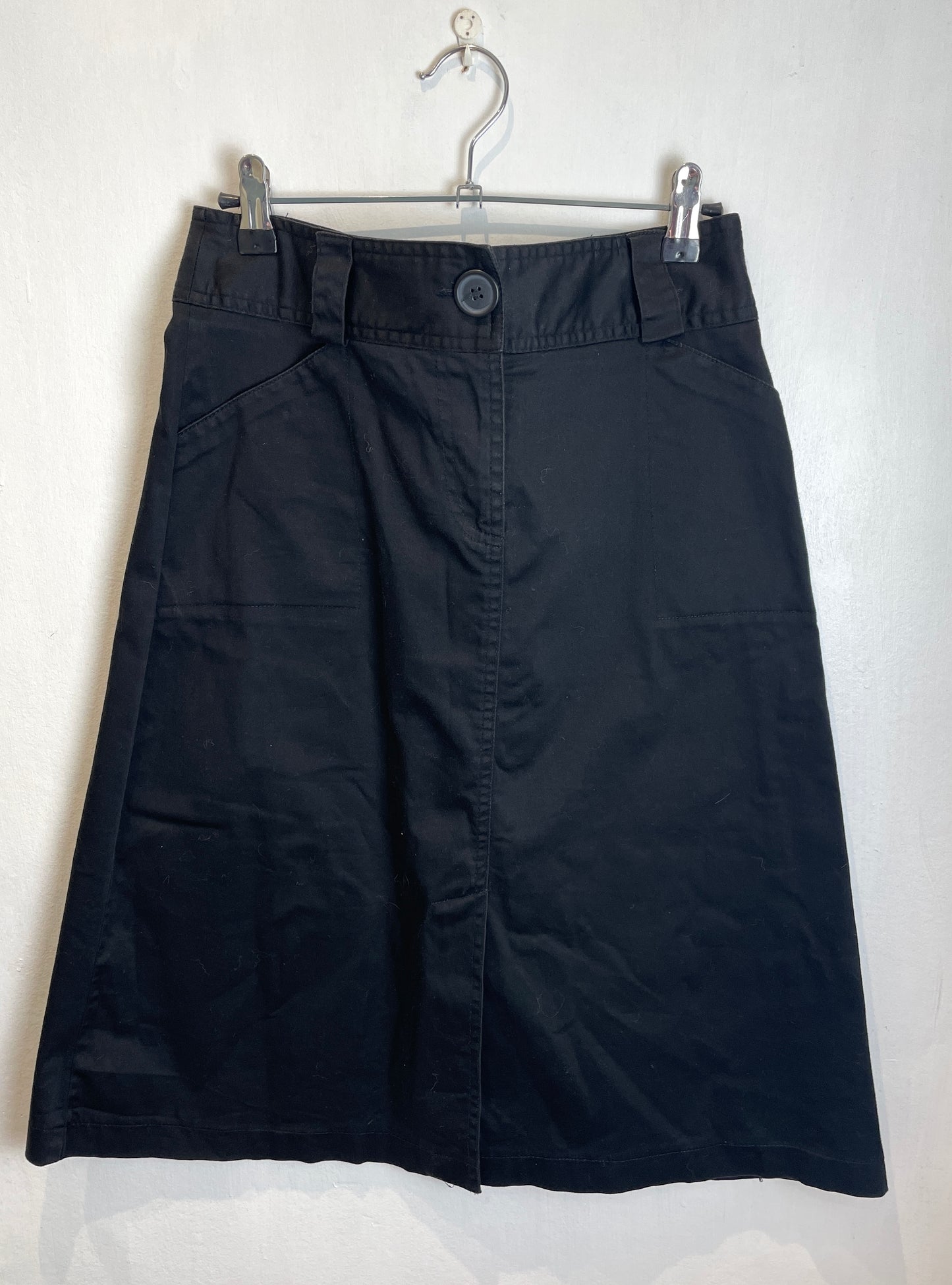 Vintage 90s Black Cotton Chino Midi Skirt - Size 10
