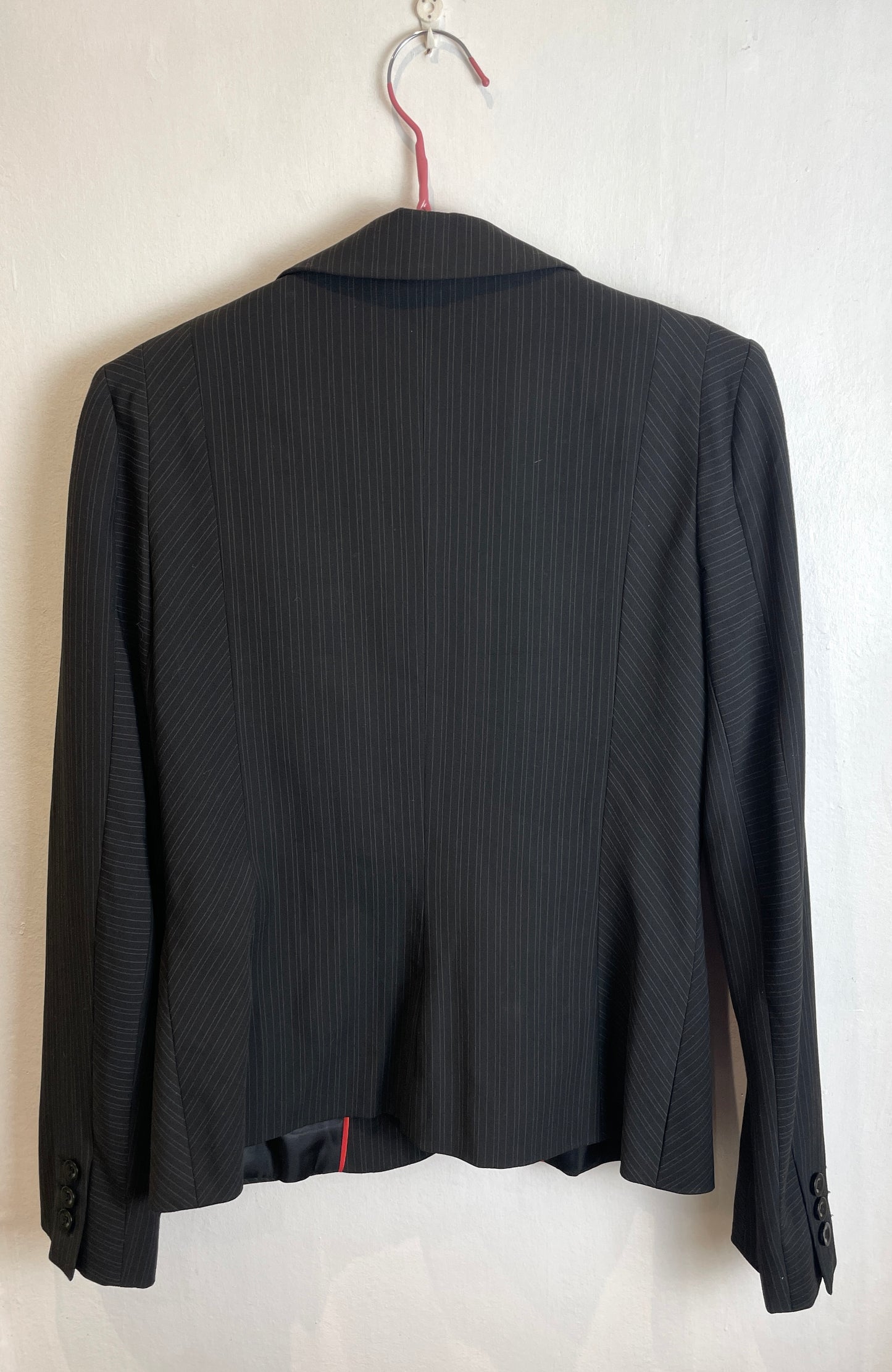 Vintage Y2K Black Pinstriped Fitted Blazer Jacket - Up To Size 10