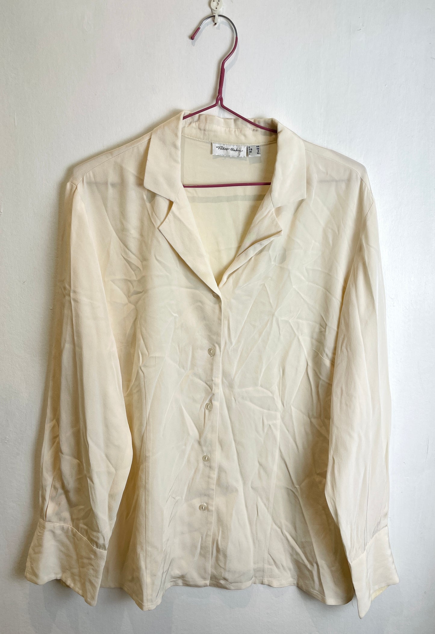 Vintage 90s Peter Hahn White Silk Revere Collar Shirt - Up To Size 14
