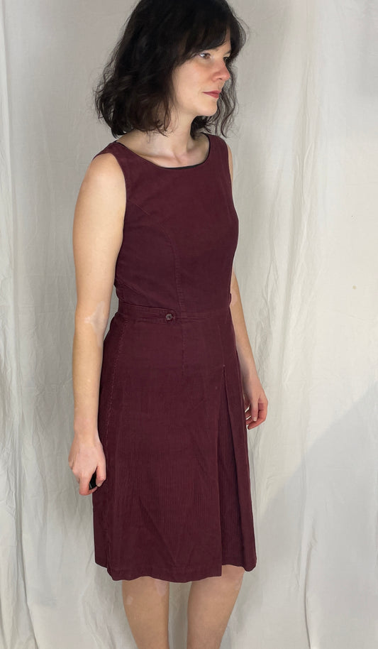 Vintage 90s Laura Ashley Burgandy Corduroy Sleeveless Pinafore Dress - Up To Size 10
