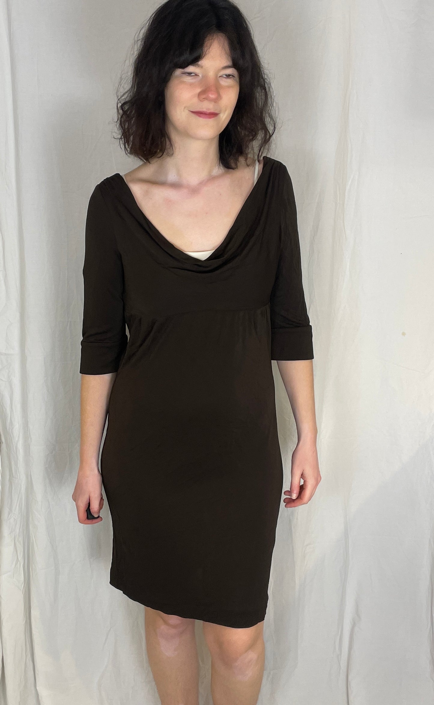 Vintage Y2K Diane Von Furstenburg Brown Cowl Neck Midi Dress - Size 8