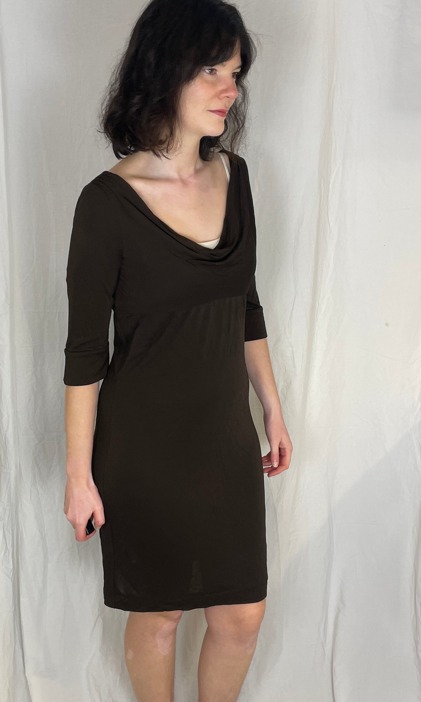 Vintage Y2K Diane Von Furstenburg Brown Cowl Neck Midi Dress - Size 8