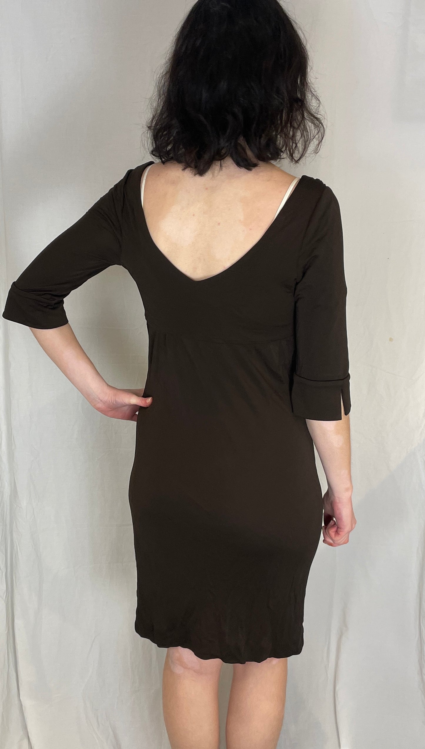 Vintage Y2K Diane Von Furstenburg Brown Cowl Neck Midi Dress - Size 8