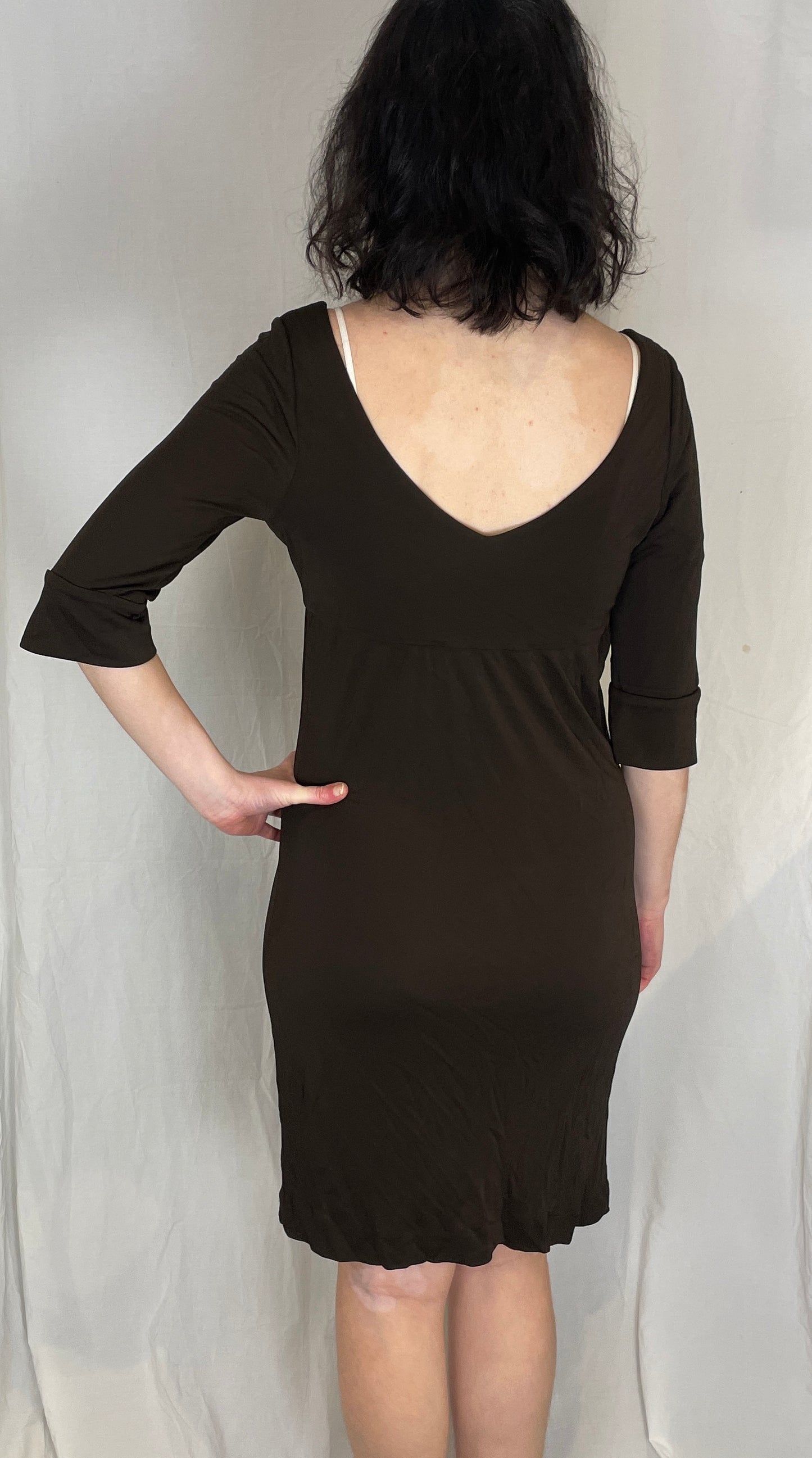 Vintage Y2K Diane Von Furstenburg Brown Cowl Neck Midi Dress - Size 8