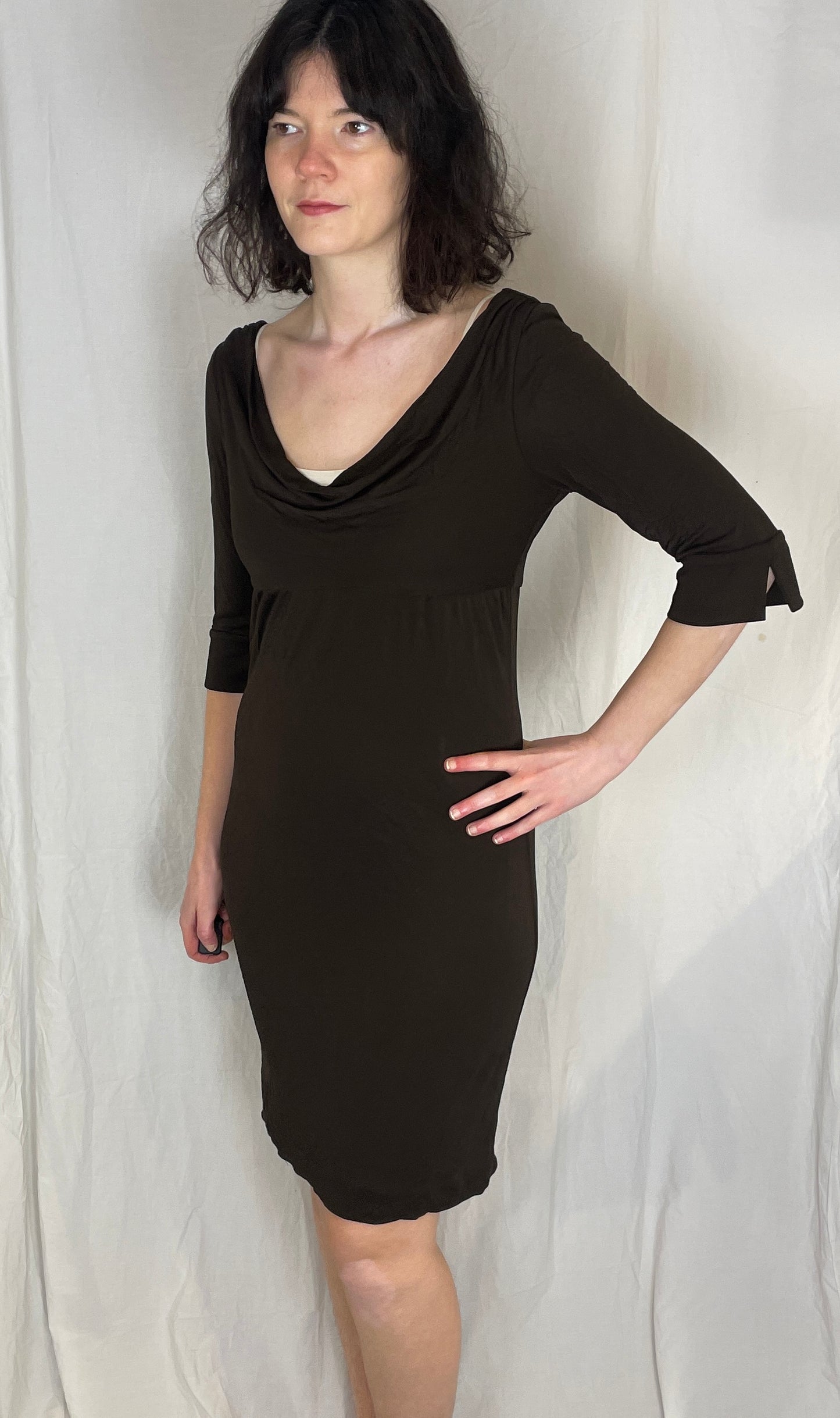 Vintage Y2K Diane Von Furstenburg Brown Cowl Neck Midi Dress - Size 8