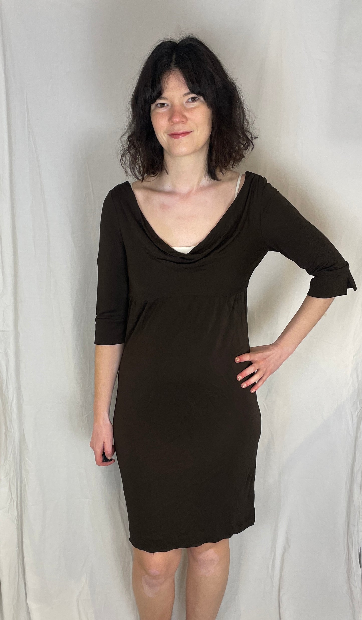 Vintage Y2K Diane Von Furstenburg Brown Cowl Neck Midi Dress - Size 8