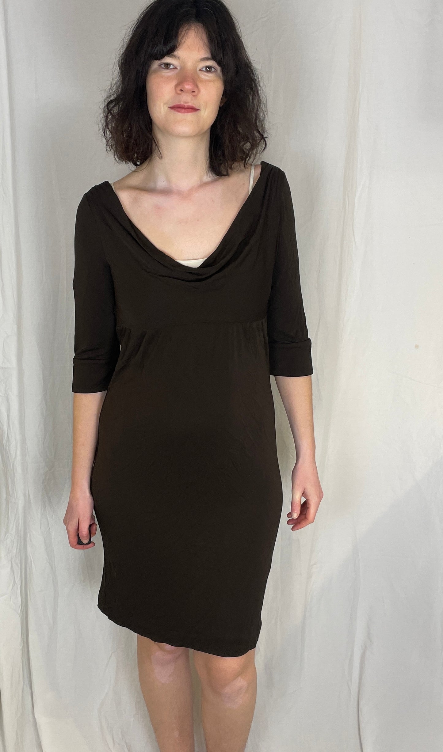 Vintage Y2K Diane Von Furstenburg Brown Cowl Neck Midi Dress - Size 8