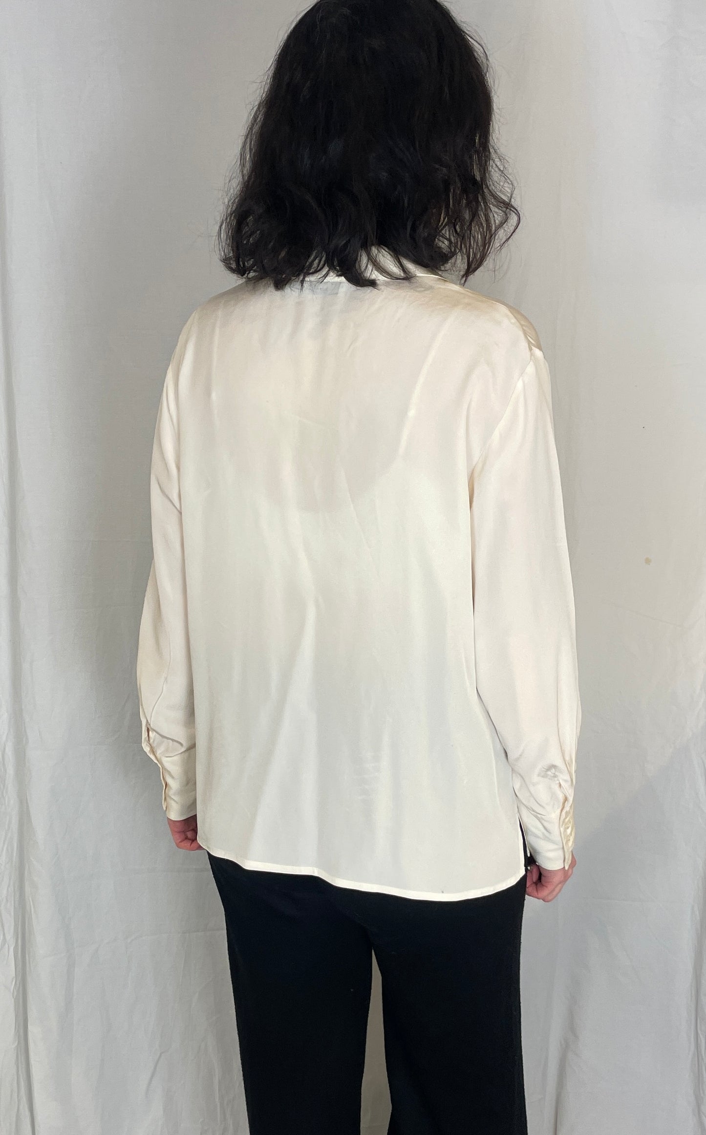 Vintage 90s Peter Hahn White Silk Revere Collar Shirt - Up To Size 14