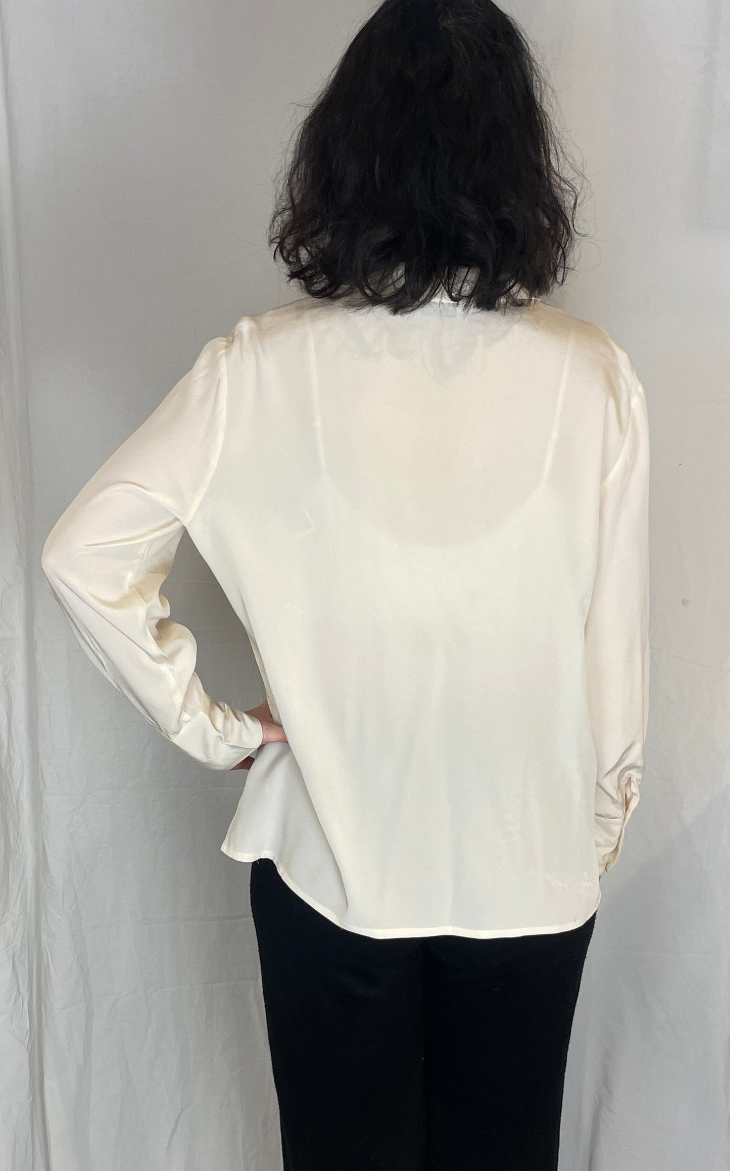 Vintage 90s Peter Hahn White Silk Revere Collar Shirt - Up To Size 14