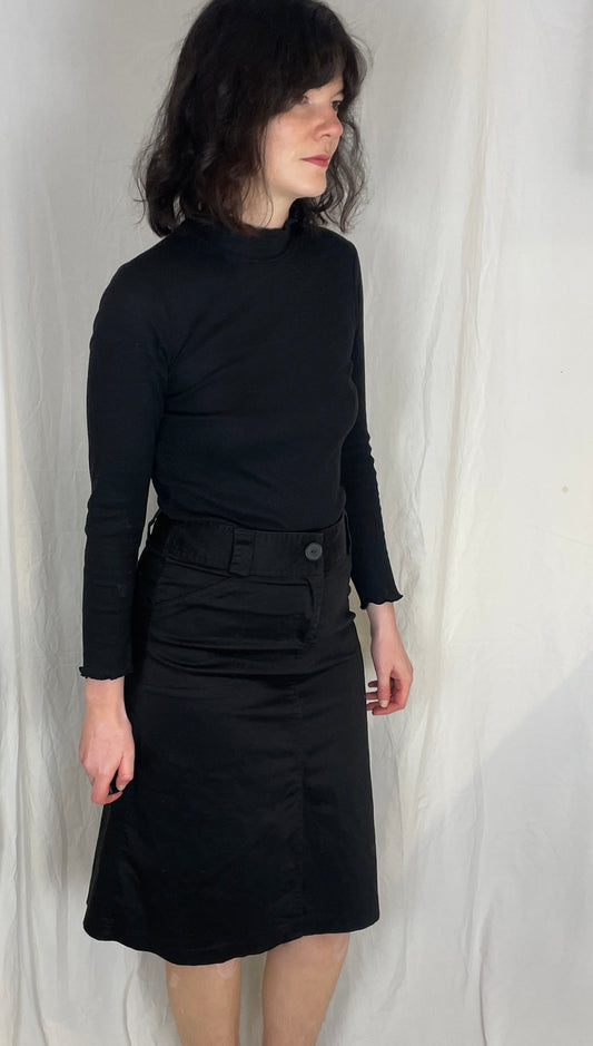 Vintage 90s Black Cotton Chino Midi Skirt - Size 10