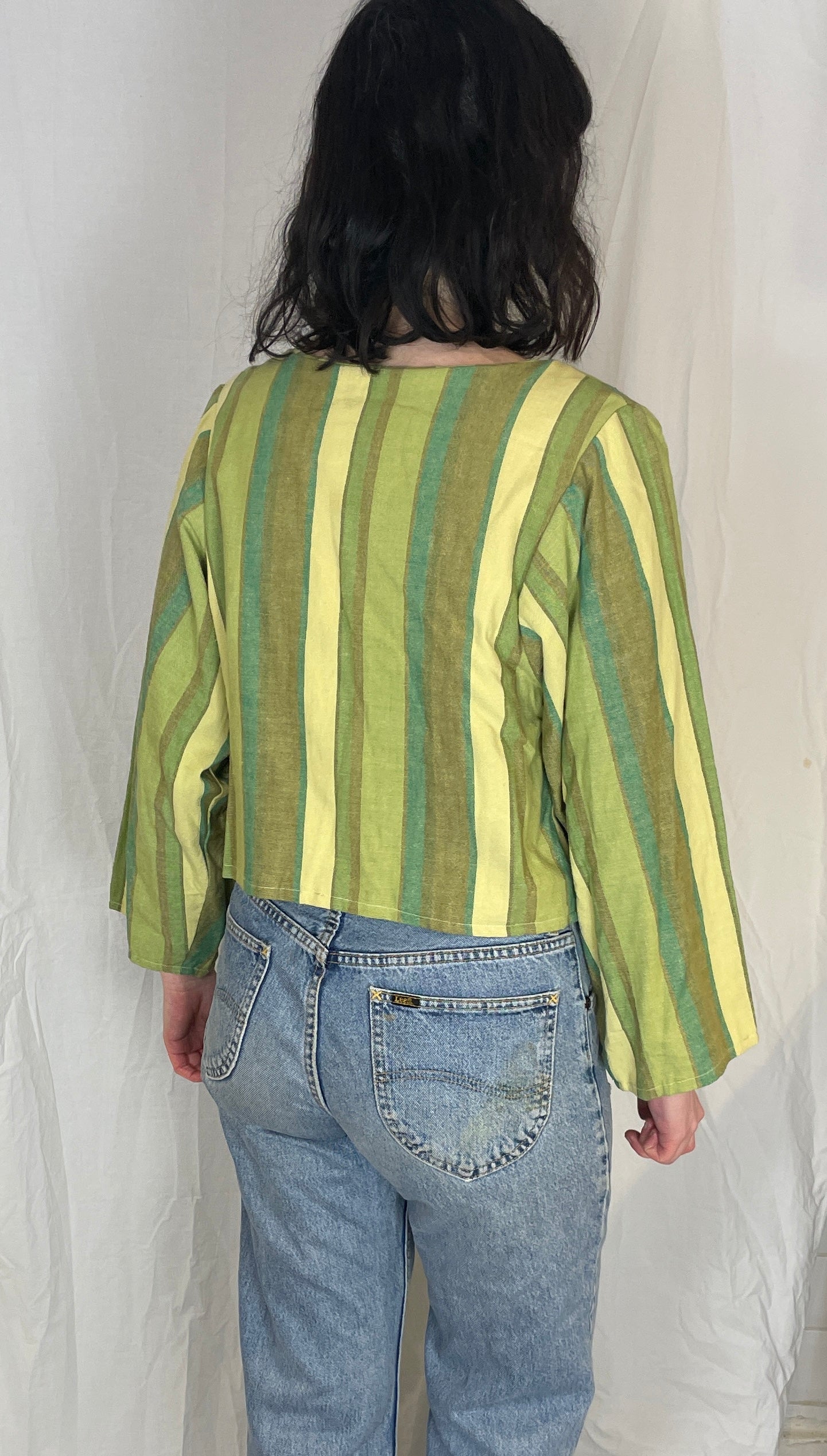 Ella Handmade Green Striped Tie Front Top - Up To Size 10