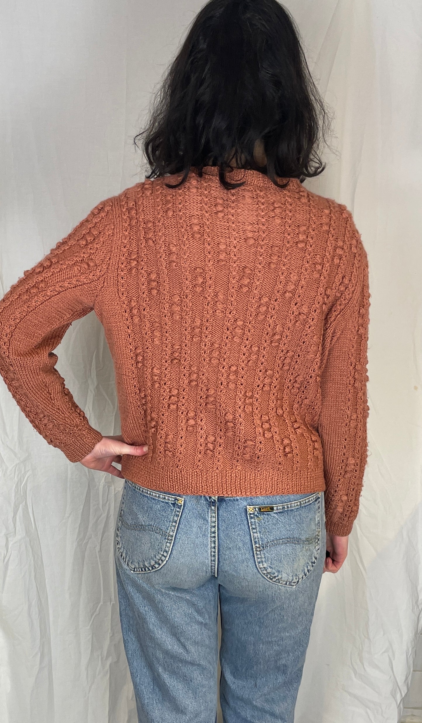 Vintage 90s Pink Wool Bobble Texture Handknit Cardigan - Up To Size 12