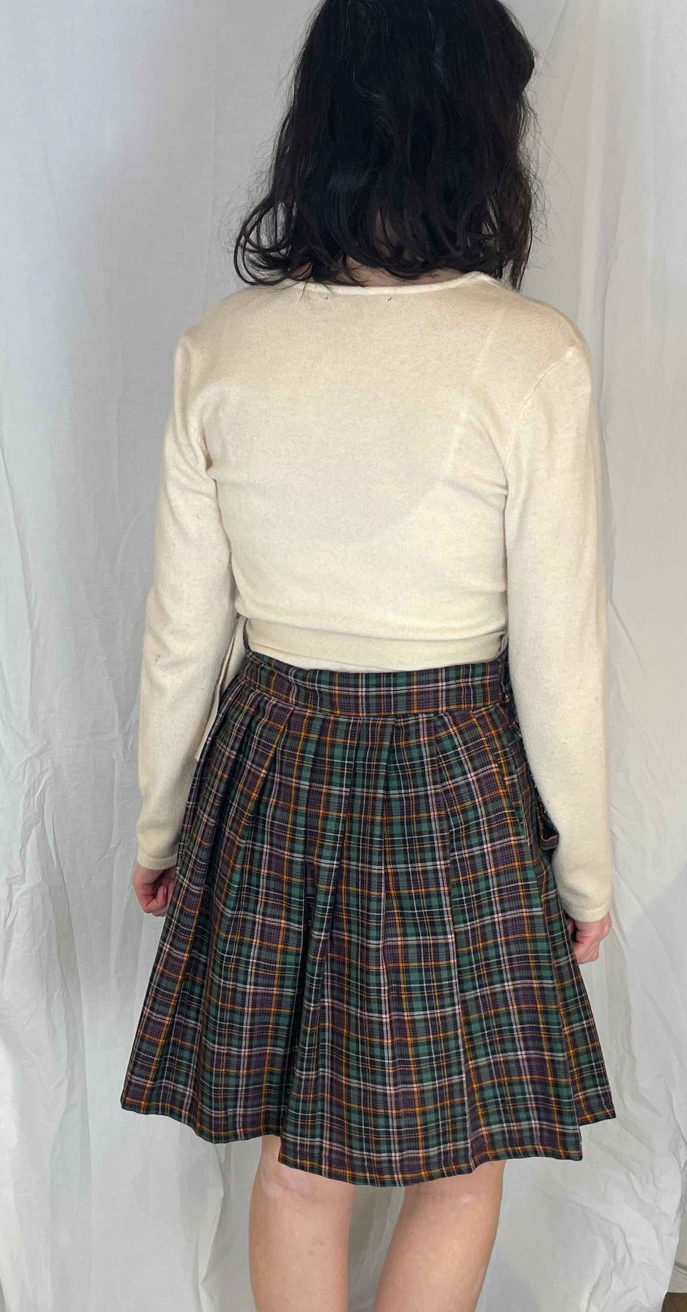 Bonnie Handmade Purple Cotton Checked Pleated Wrap Mini Skirt - Size 10 and 12