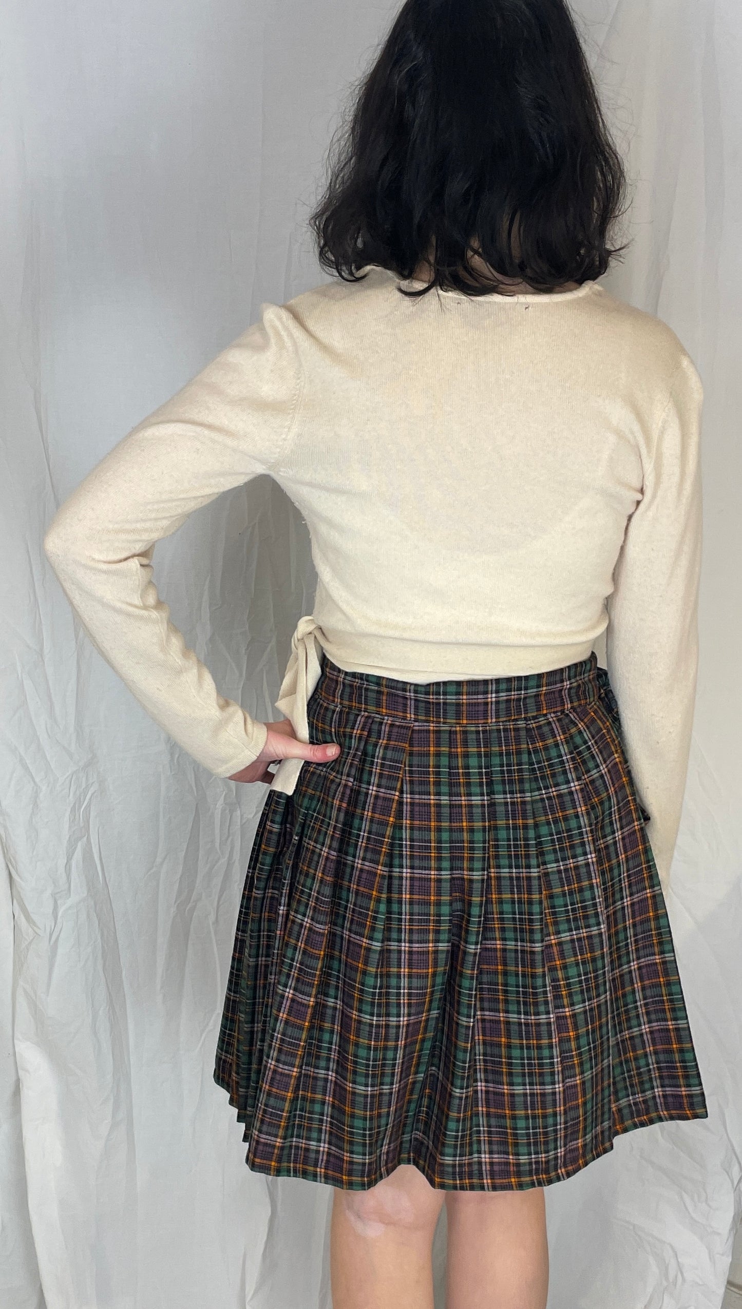 Bonnie Handmade Purple Cotton Checked Pleated Wrap Mini Skirt - Size 10 and 12