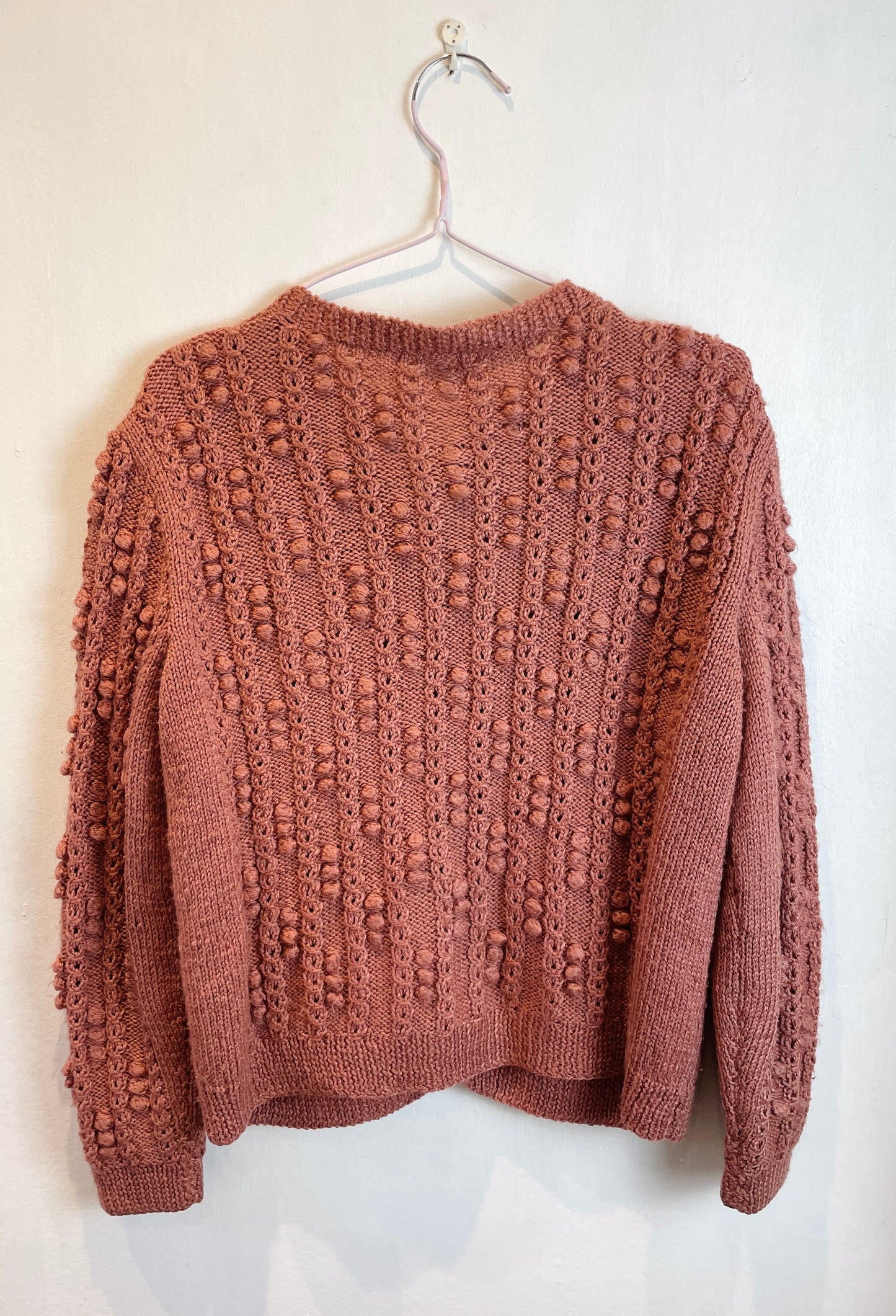 Vintage 90s Pink Wool Bobble Texture Handknit Cardigan - Up To Size 12