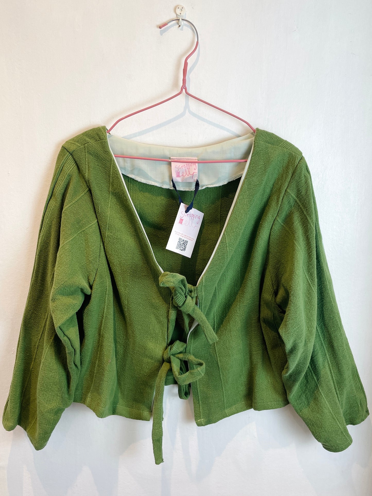 Ella Handmade Green Cotton Textured Striped Tie Front Top - Up To Size 12