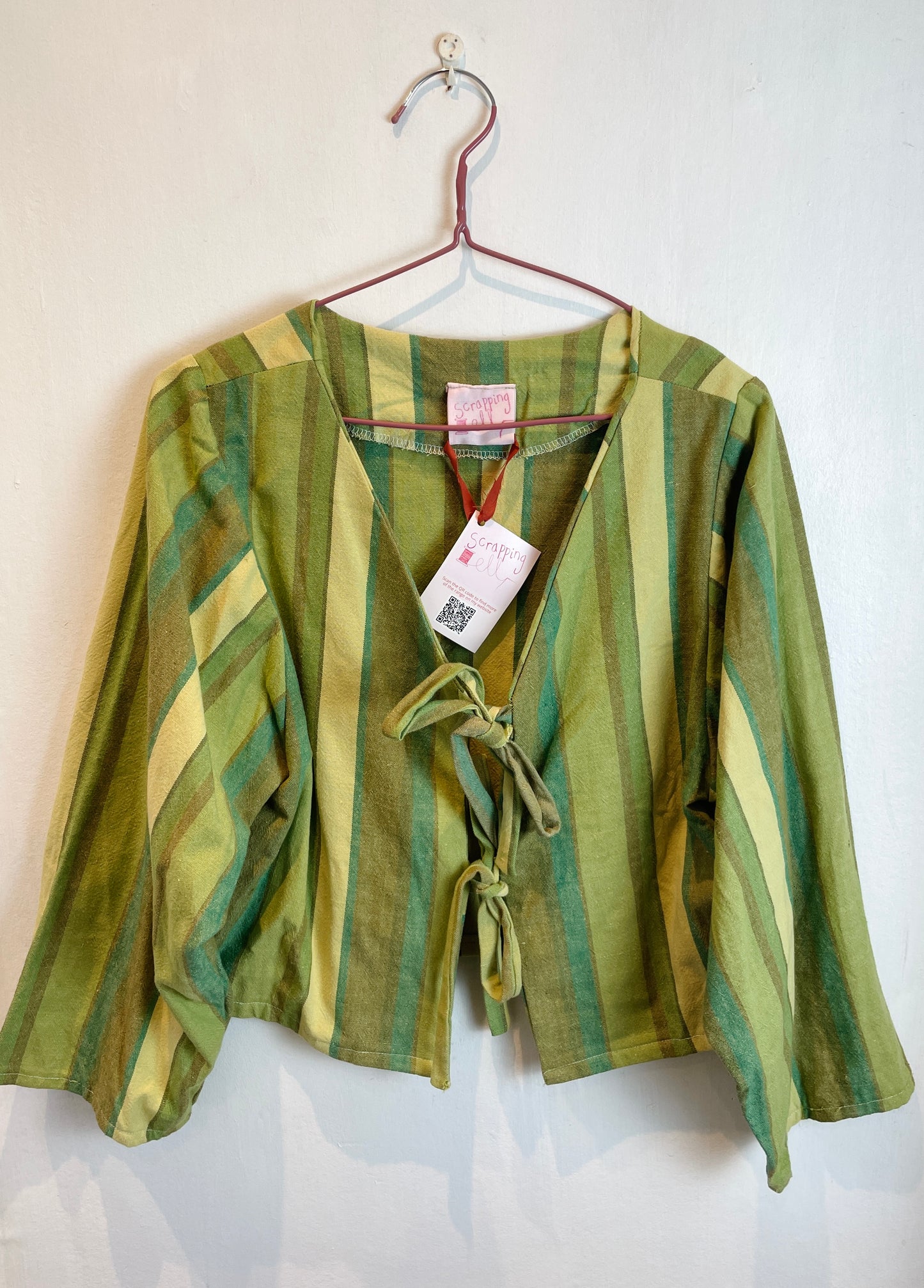 Ella Handmade Green Striped Tie Front Top - Up To Size 10