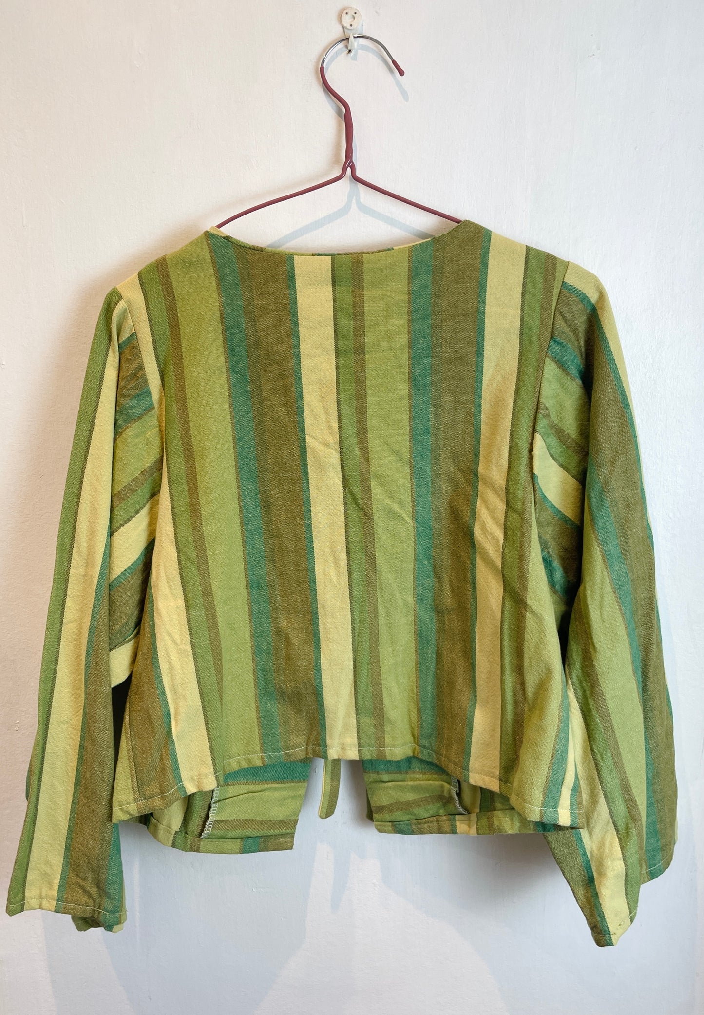 Ella Handmade Green Striped Tie Front Top - Up To Size 10