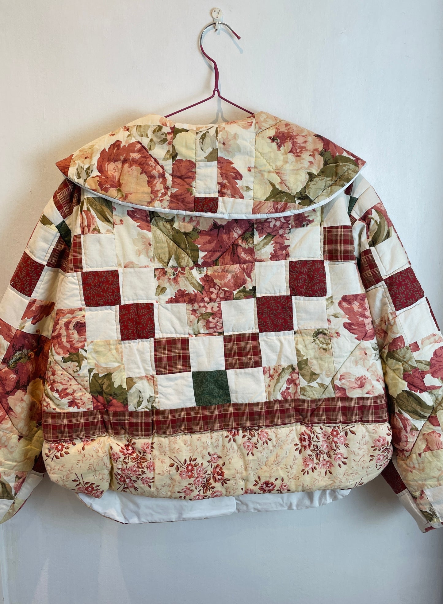 Penny Handmade Red Floral Patchwork Collared Quilted Jacket - Up To Size 12