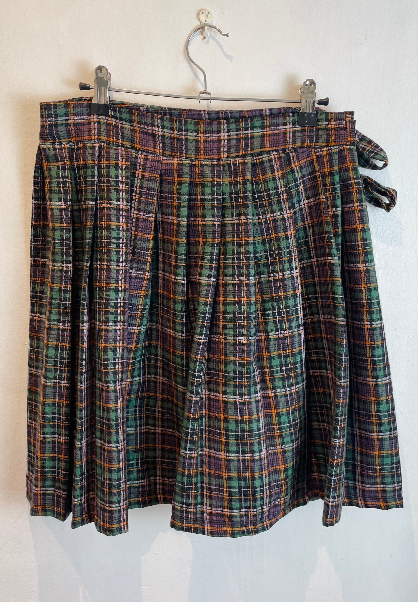 Bonnie Handmade Purple Cotton Checked Pleated Wrap Mini Skirt - Size 10 and 12