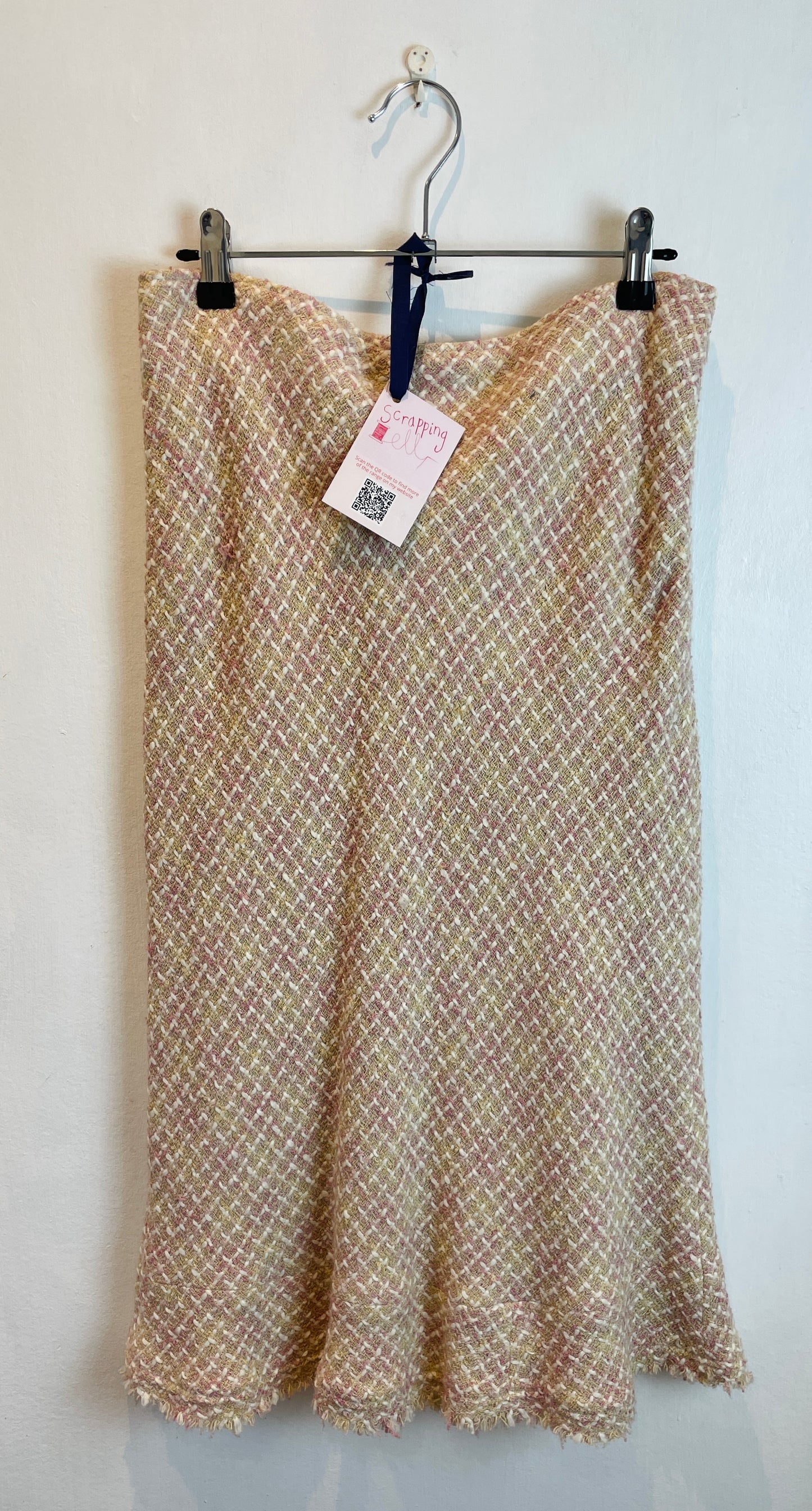 Vintage Y2K Pale Pink Wool Blend Tweed Midi Pencil Skirt - Size 12