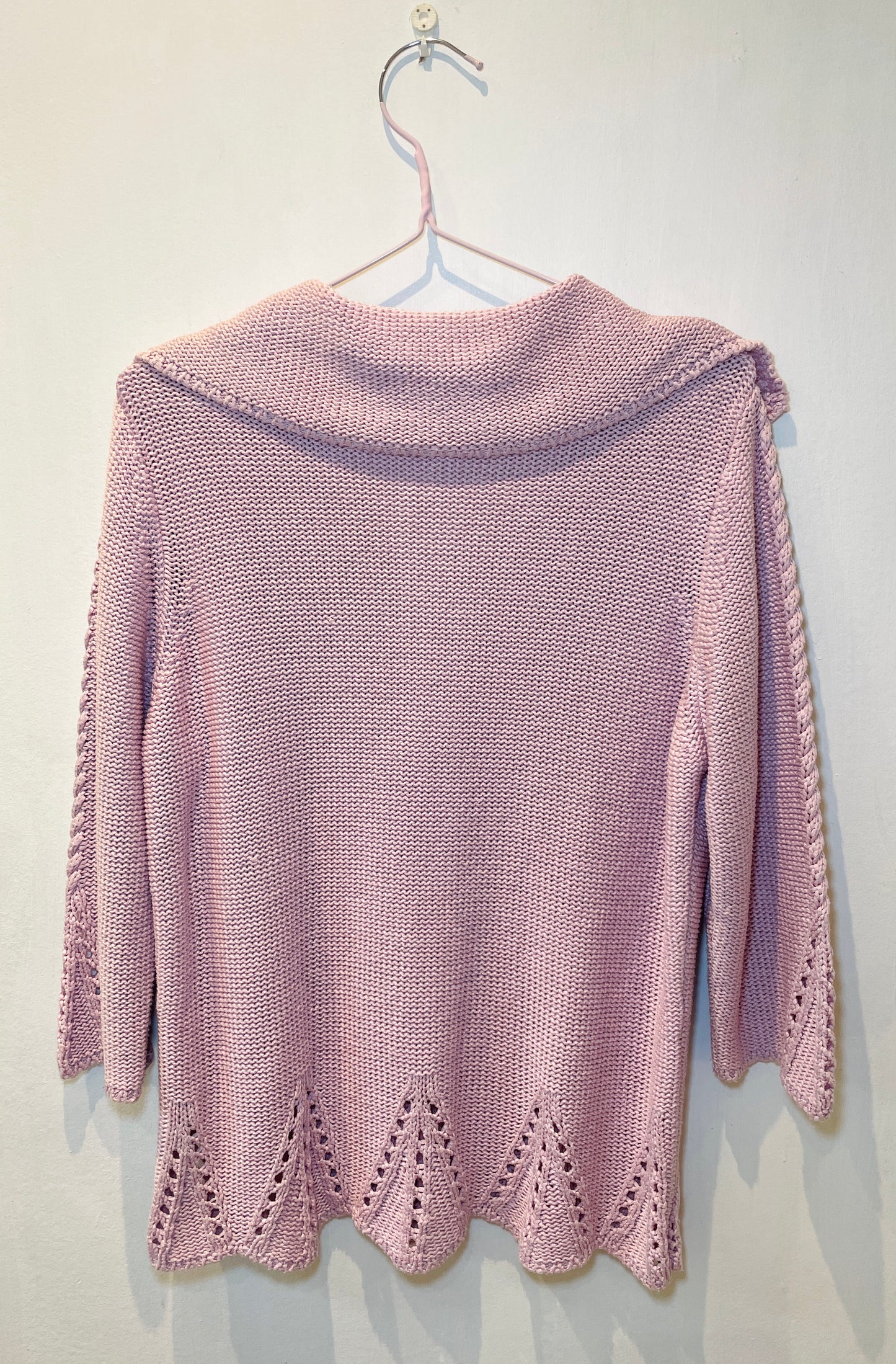 Vintage Pink Cotton Cable Knit V-Neck Collared Cardigan - Up To Size 14